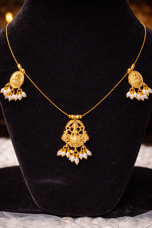 Divine Drop Lakshmi Pearl Invisible Necklace Set