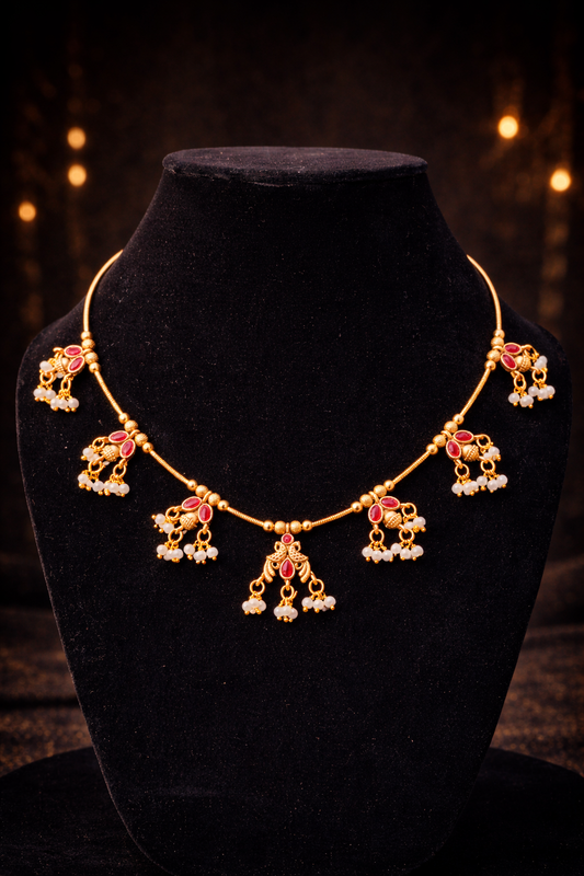 Ruby Pearl Drop Invisible Necklace Set