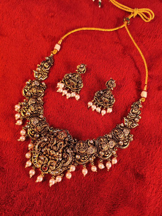 Antique Oxidised Gold Temple Necklace