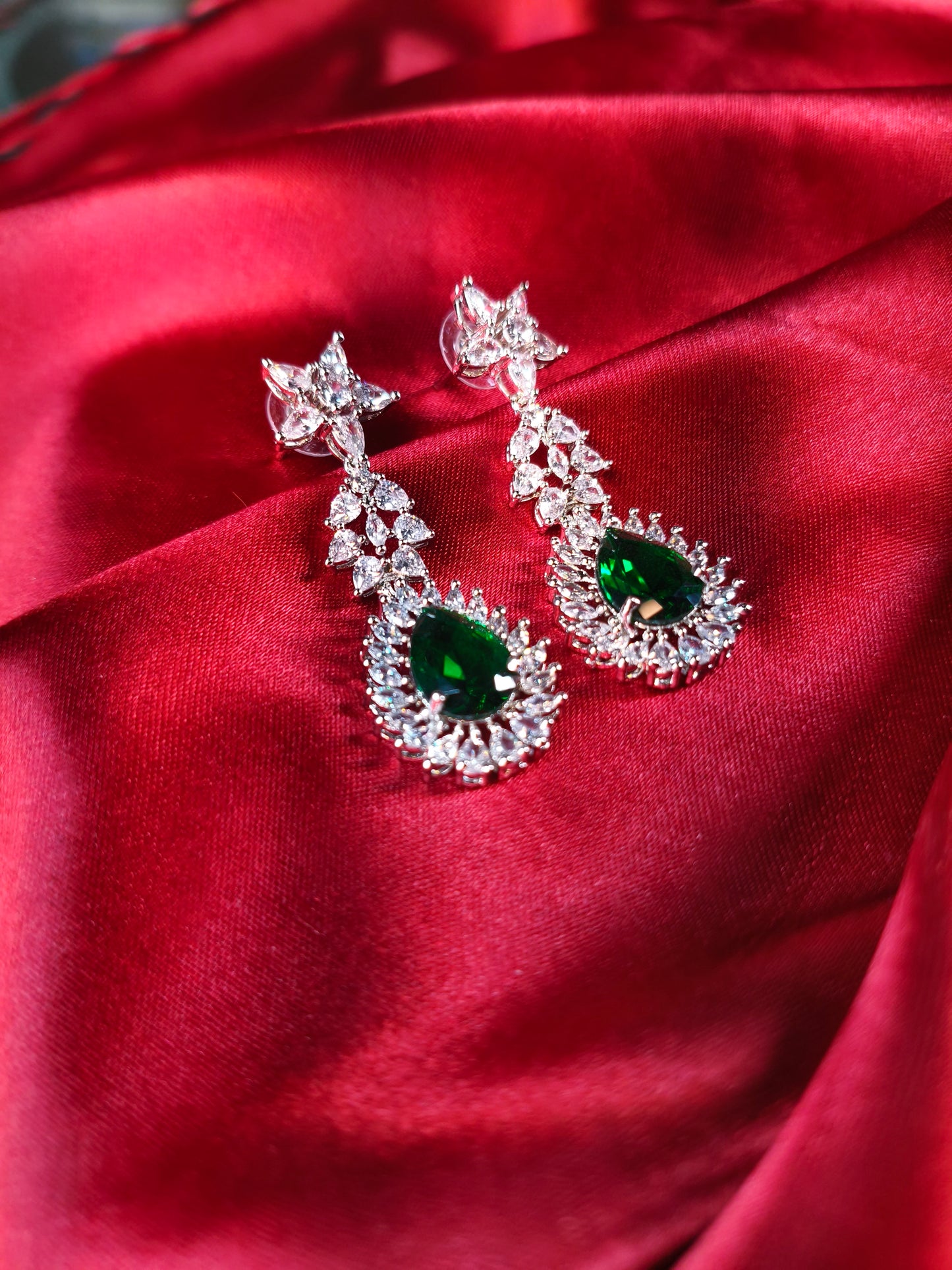 Emerald Cascade CZ Bridal Necklace Set