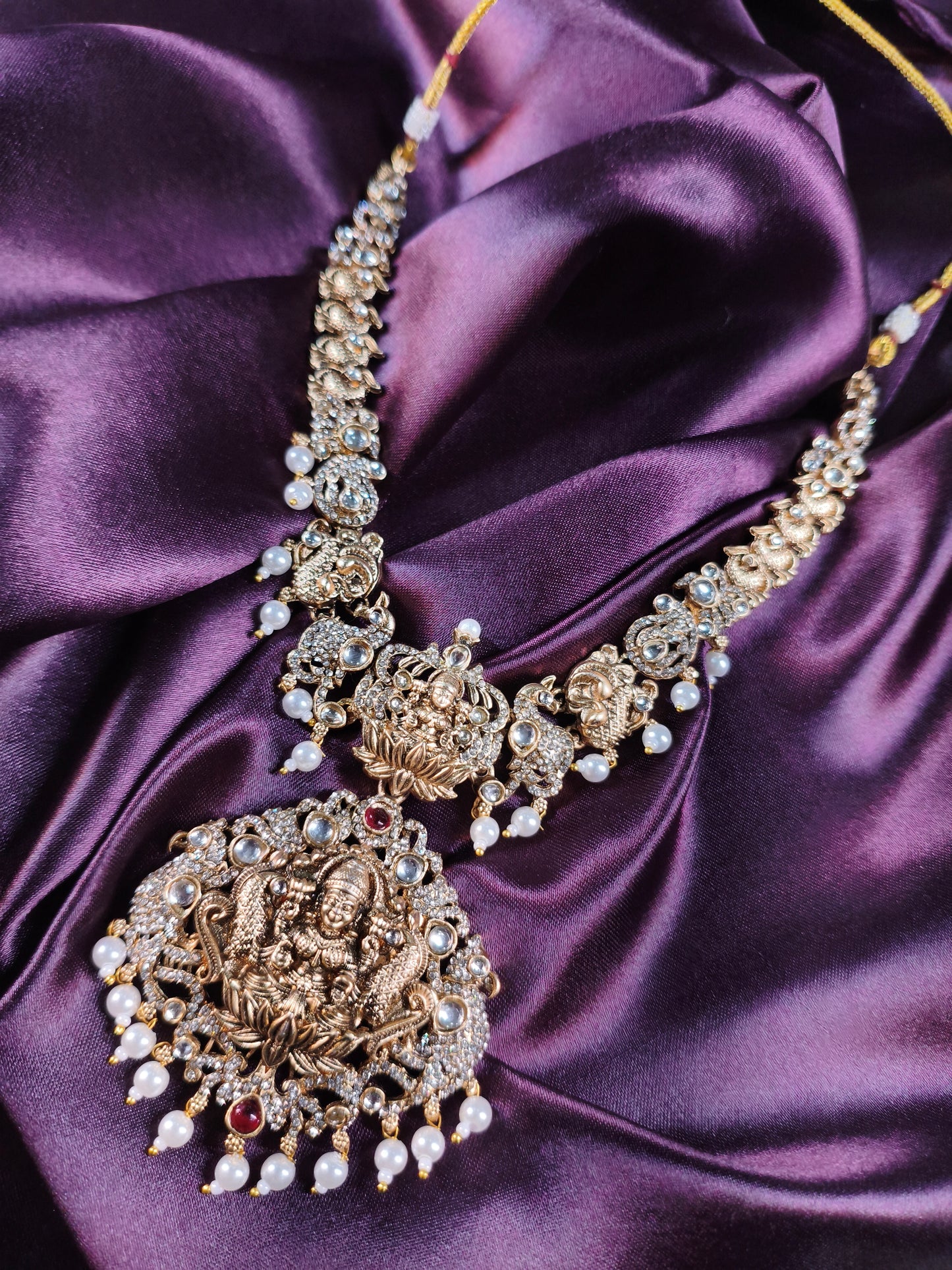 Lakshmi Temple Necklace Set with Pearl Drops