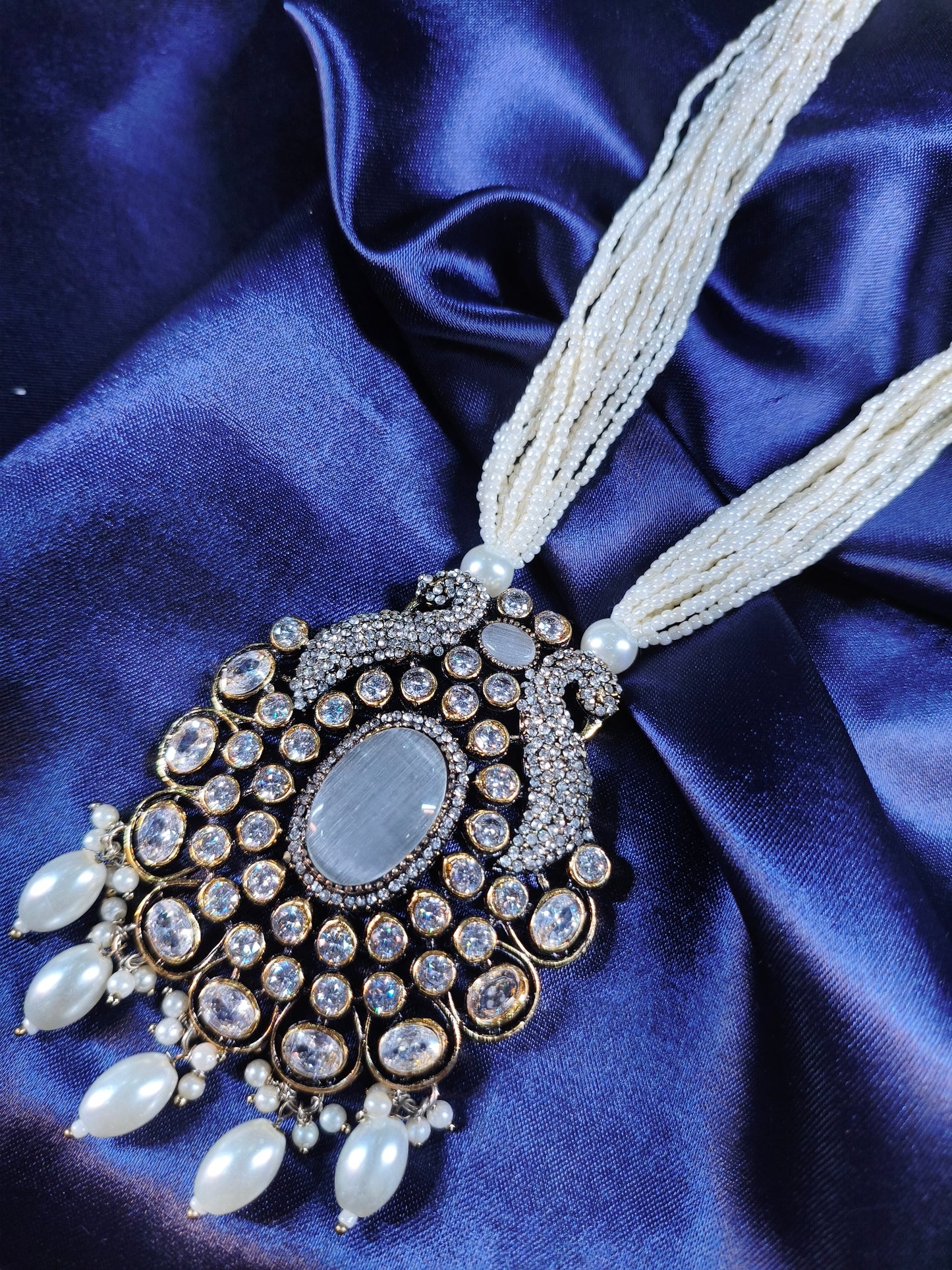 Moonstone Halo Kundan Pearl Necklace Set