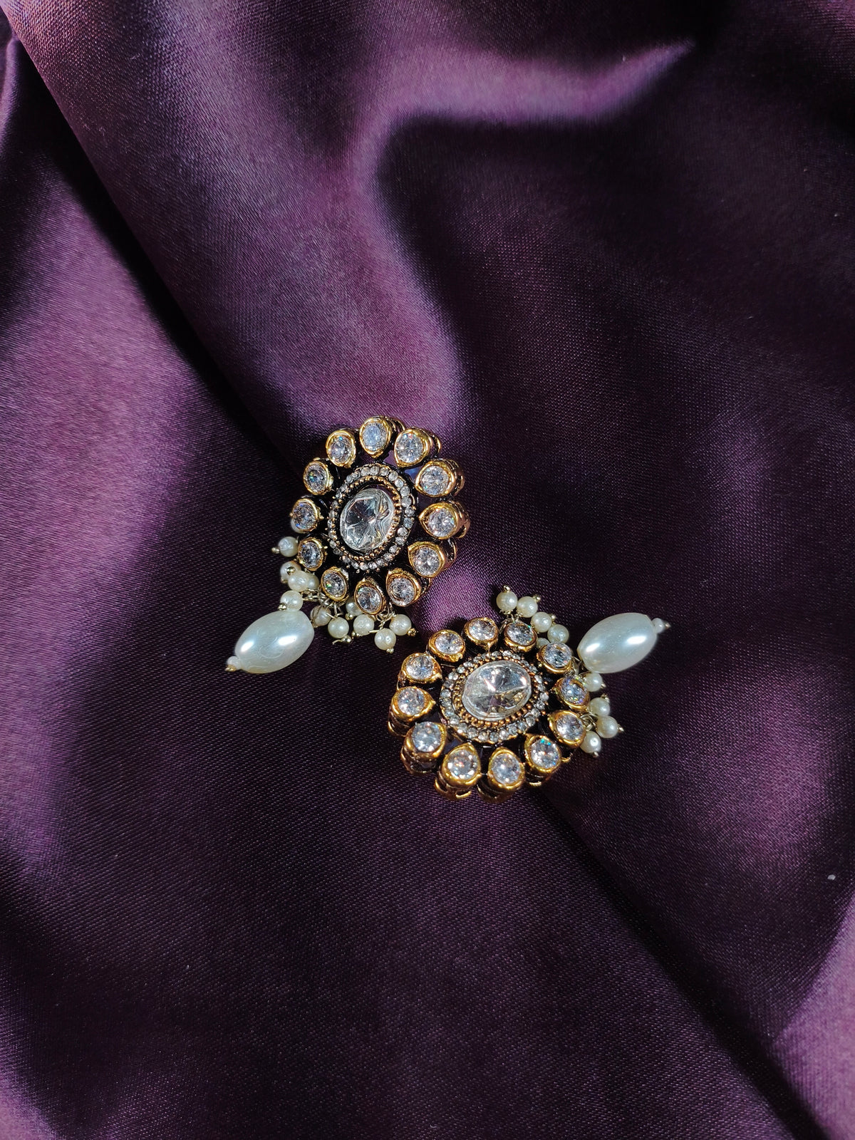 Royal Clear Stone Pearl Drop Stud Earrings