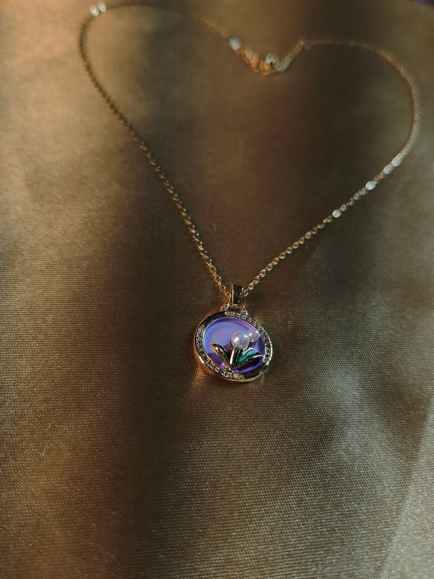 Pearl & Lavender Enamel Pendant