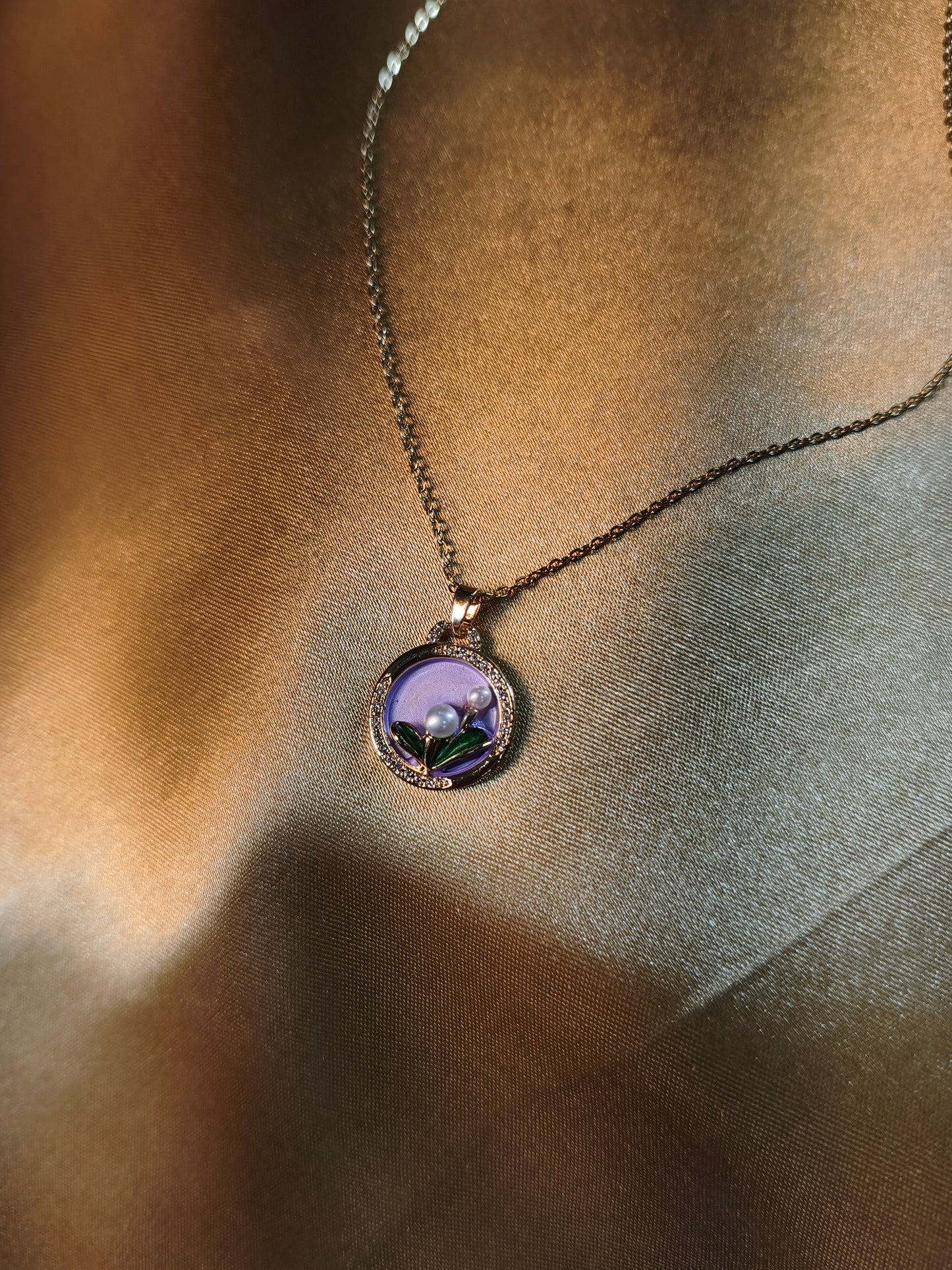 Pearl & Lavender Enamel Pendant