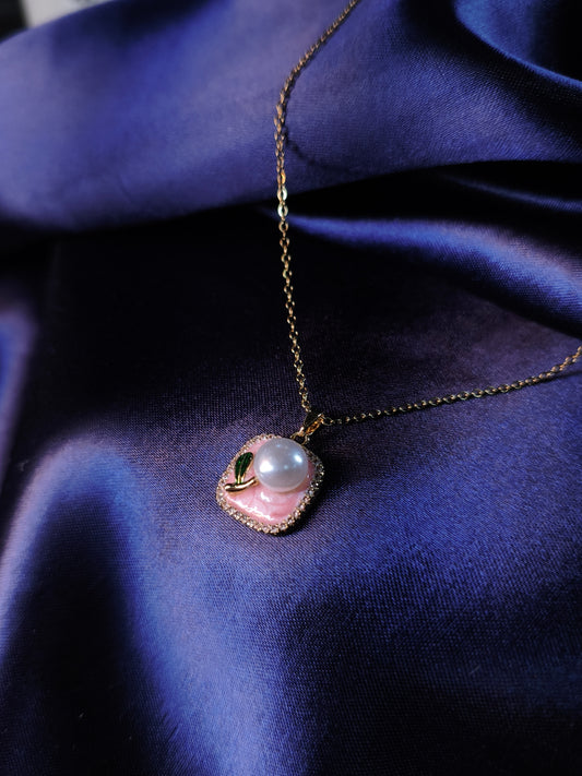 Pink Enamel Pearl Square Pendant