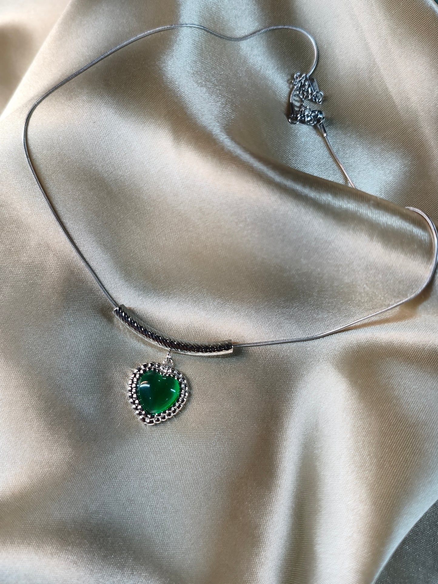 Green Cat-Eye Heart Pendant