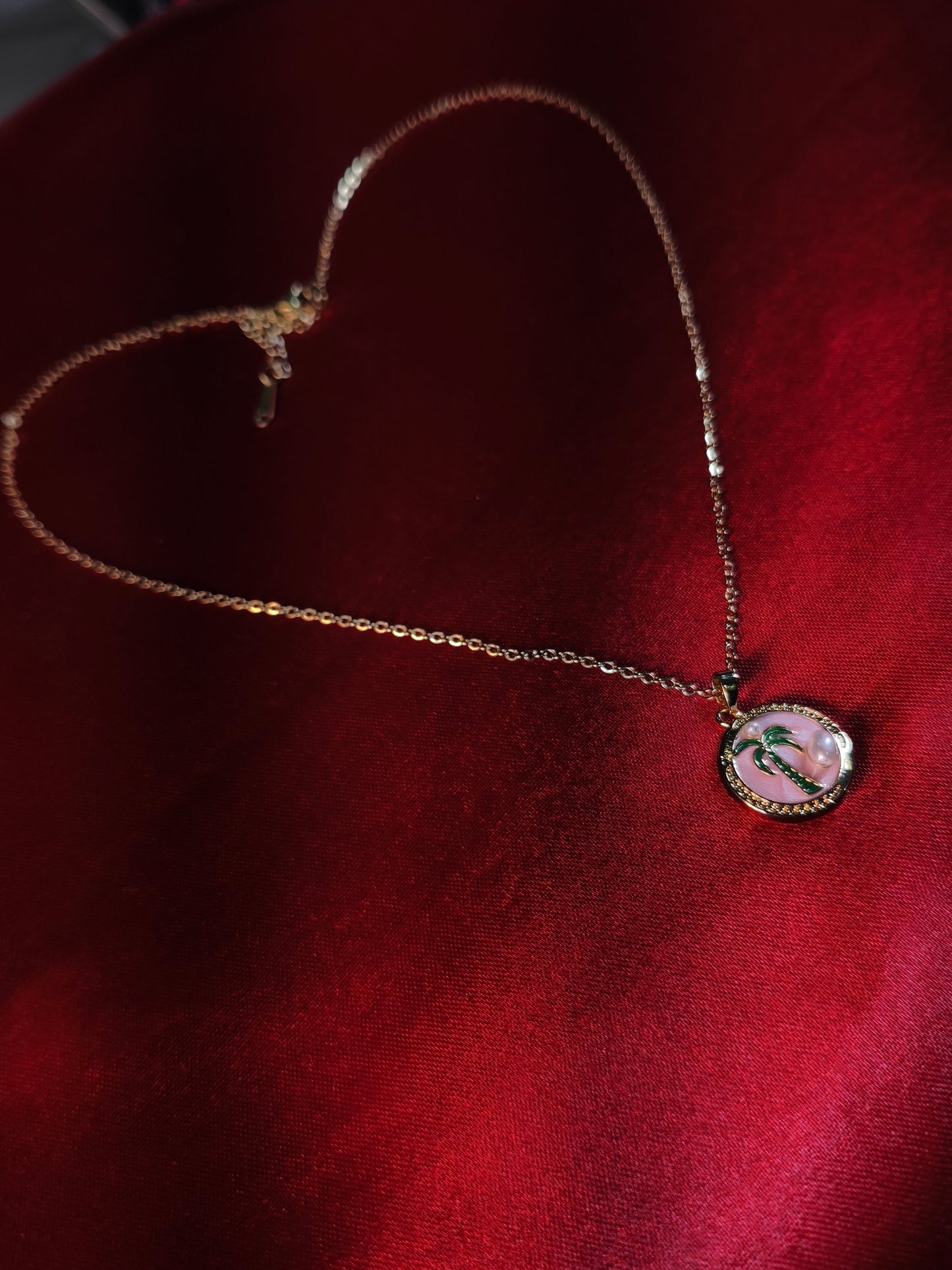 Palm Pearl Enamel Pendant