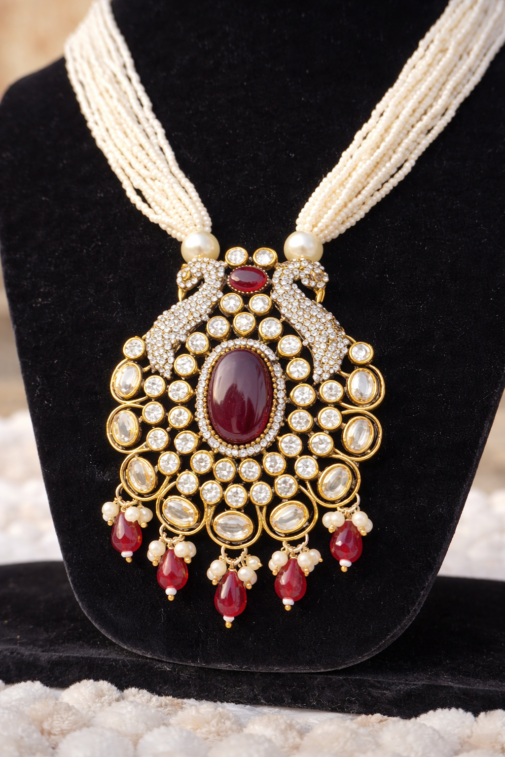 Rajwadi Ruby Pearl Statement Necklace Set