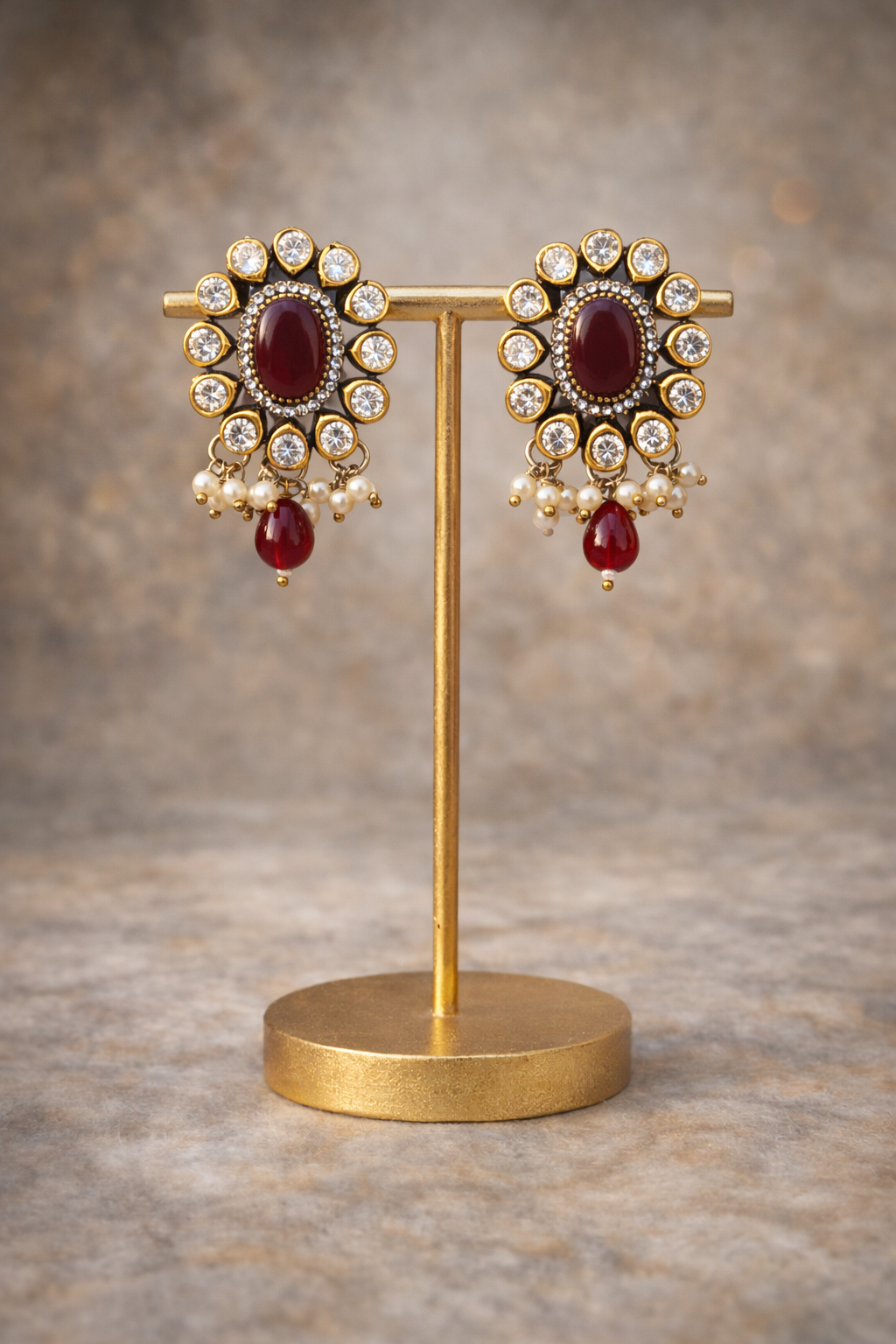 Rajwadi Ruby Pearl Statement Necklace Set