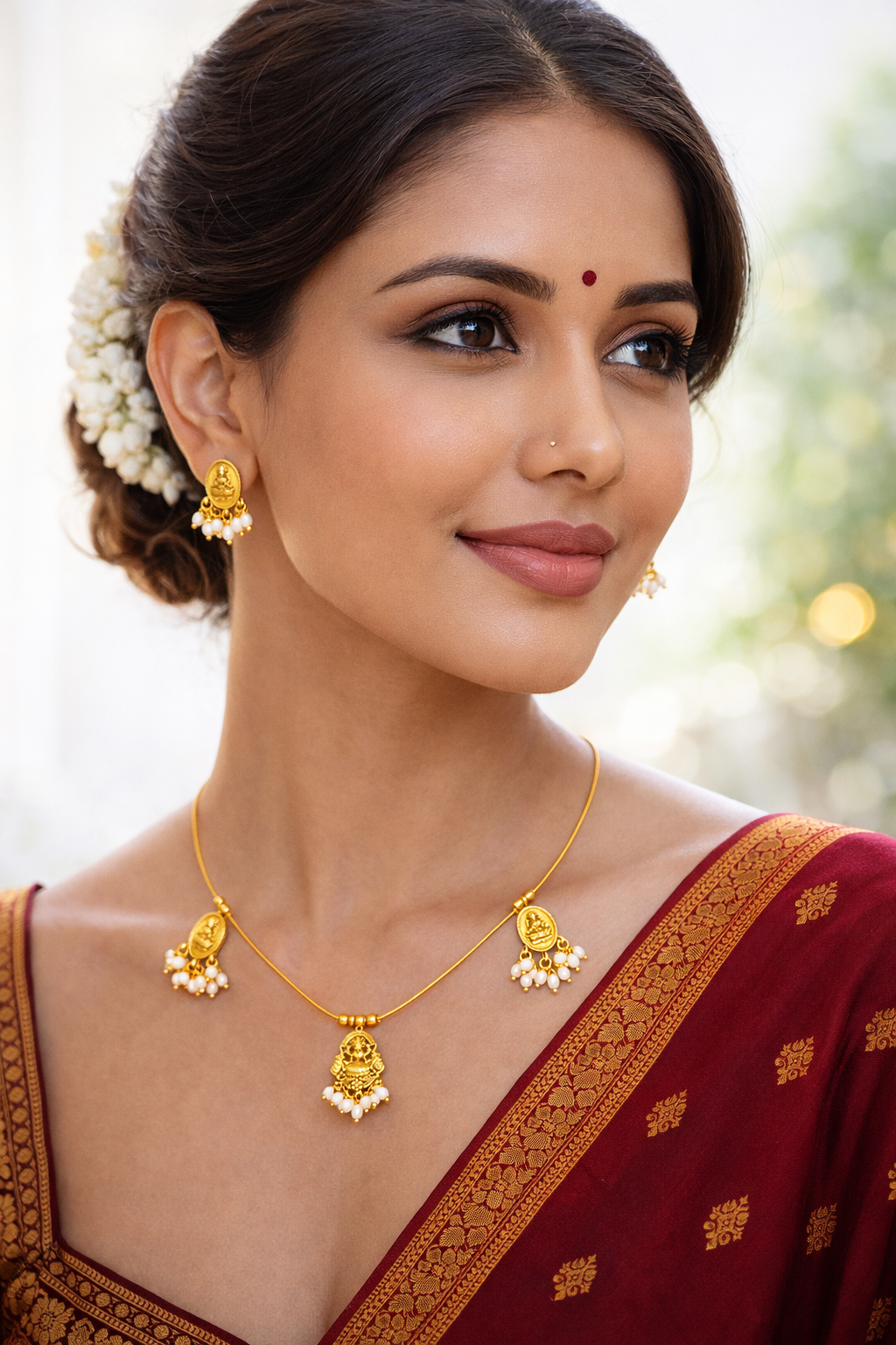 Divine Drop Lakshmi Pearl Invisible Necklace Set