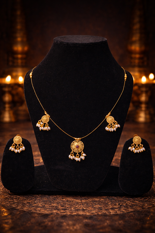 Floral Invisible Set Necklace with Pearl Drops