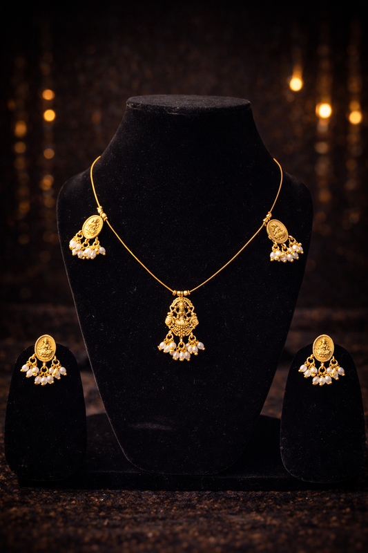 Divine Drop Lakshmi Pearl Invisible Necklace Set