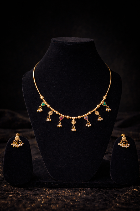 Festive Multicolour Pearl Invisible Necklace Set