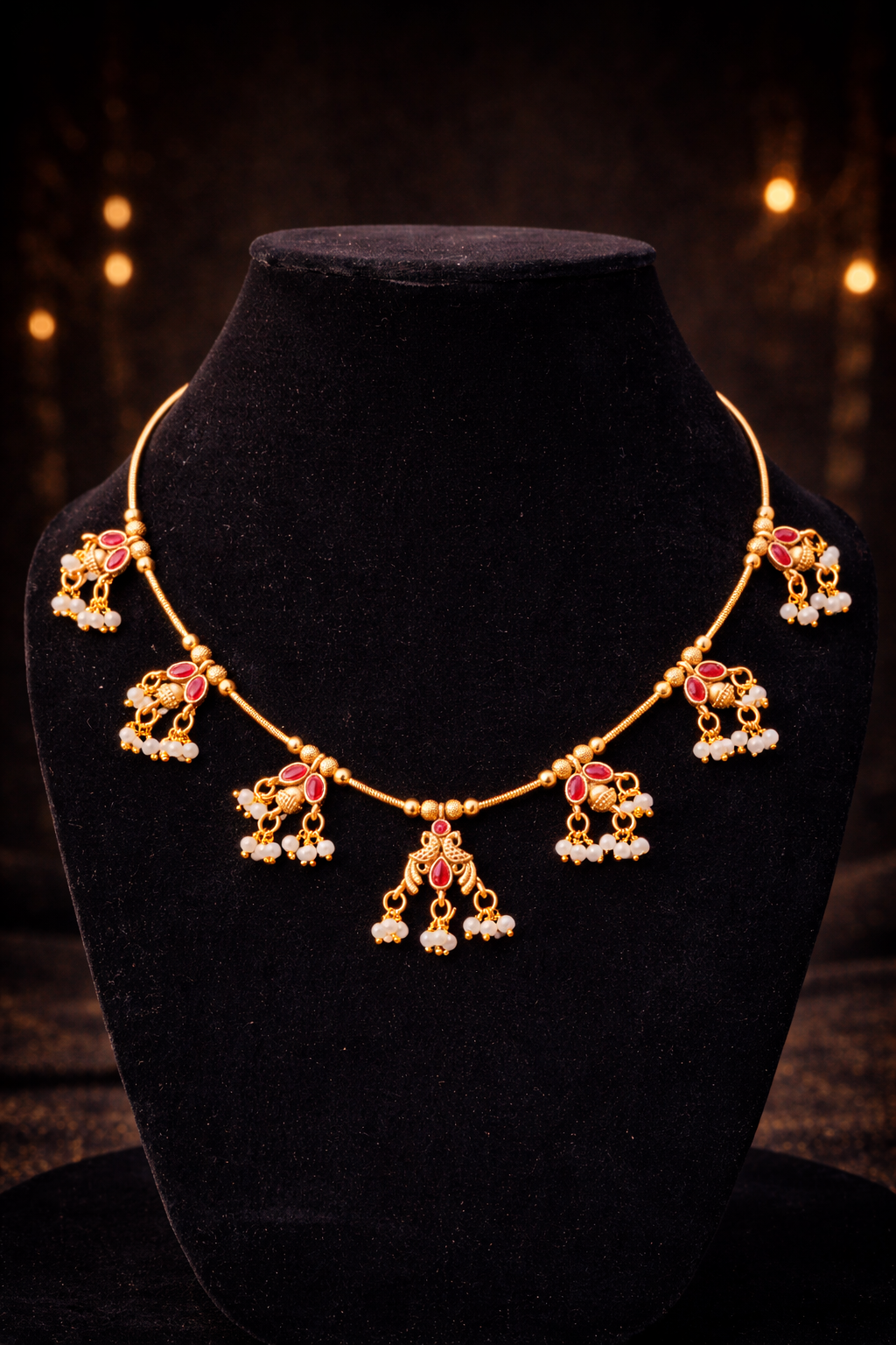 Ruby Pearl Drop Invisible Necklace Set