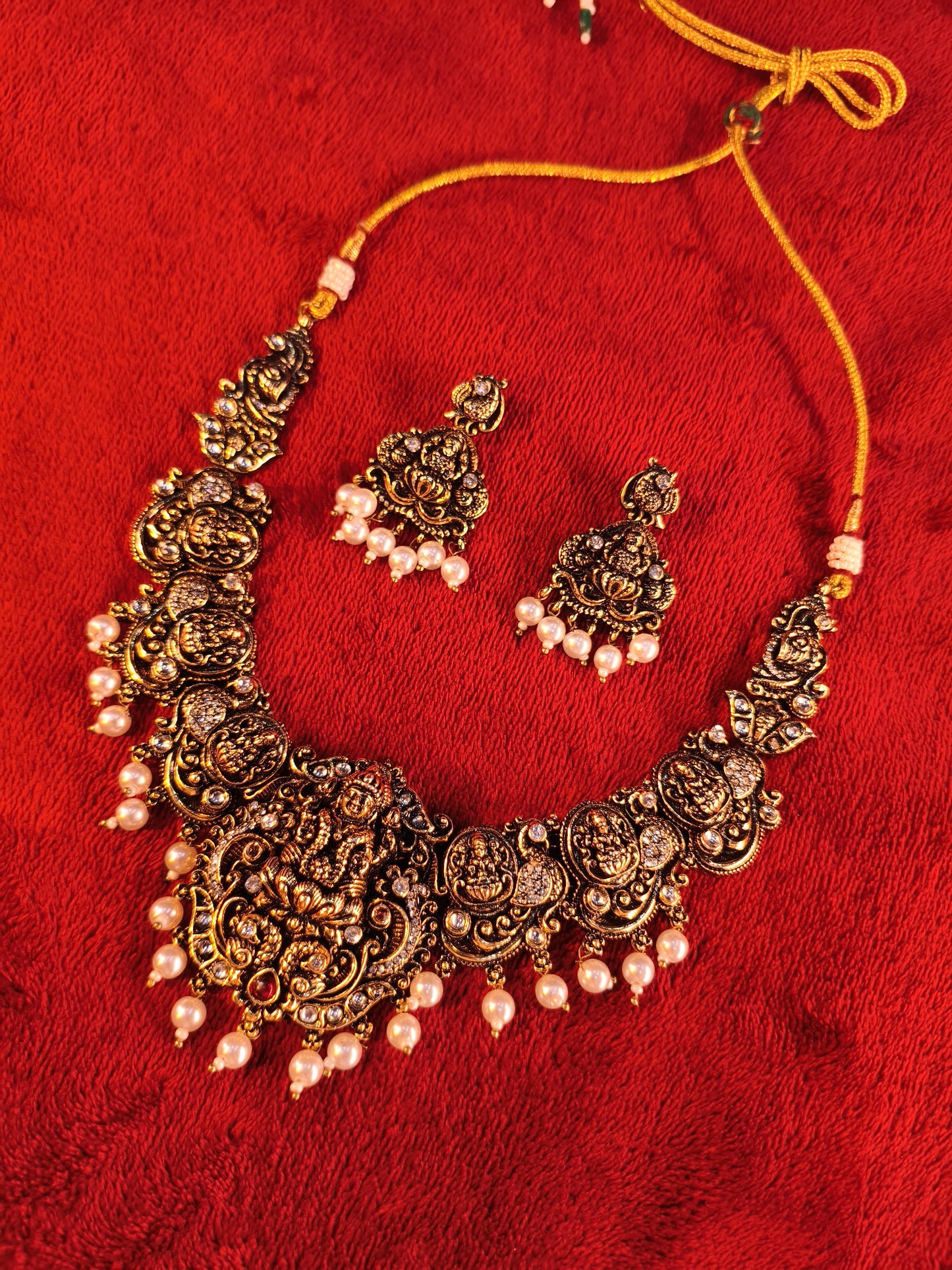 Antique Oxidised Gold Temple Necklace