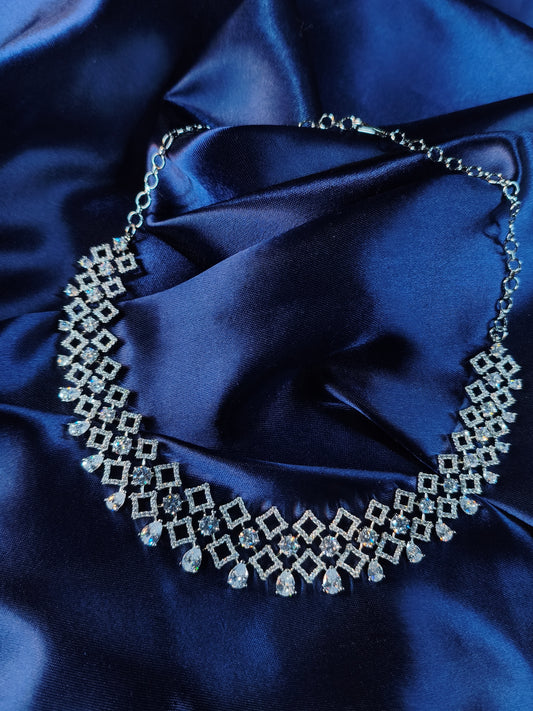 Frosted Lattice CZ Choker Necklace Set