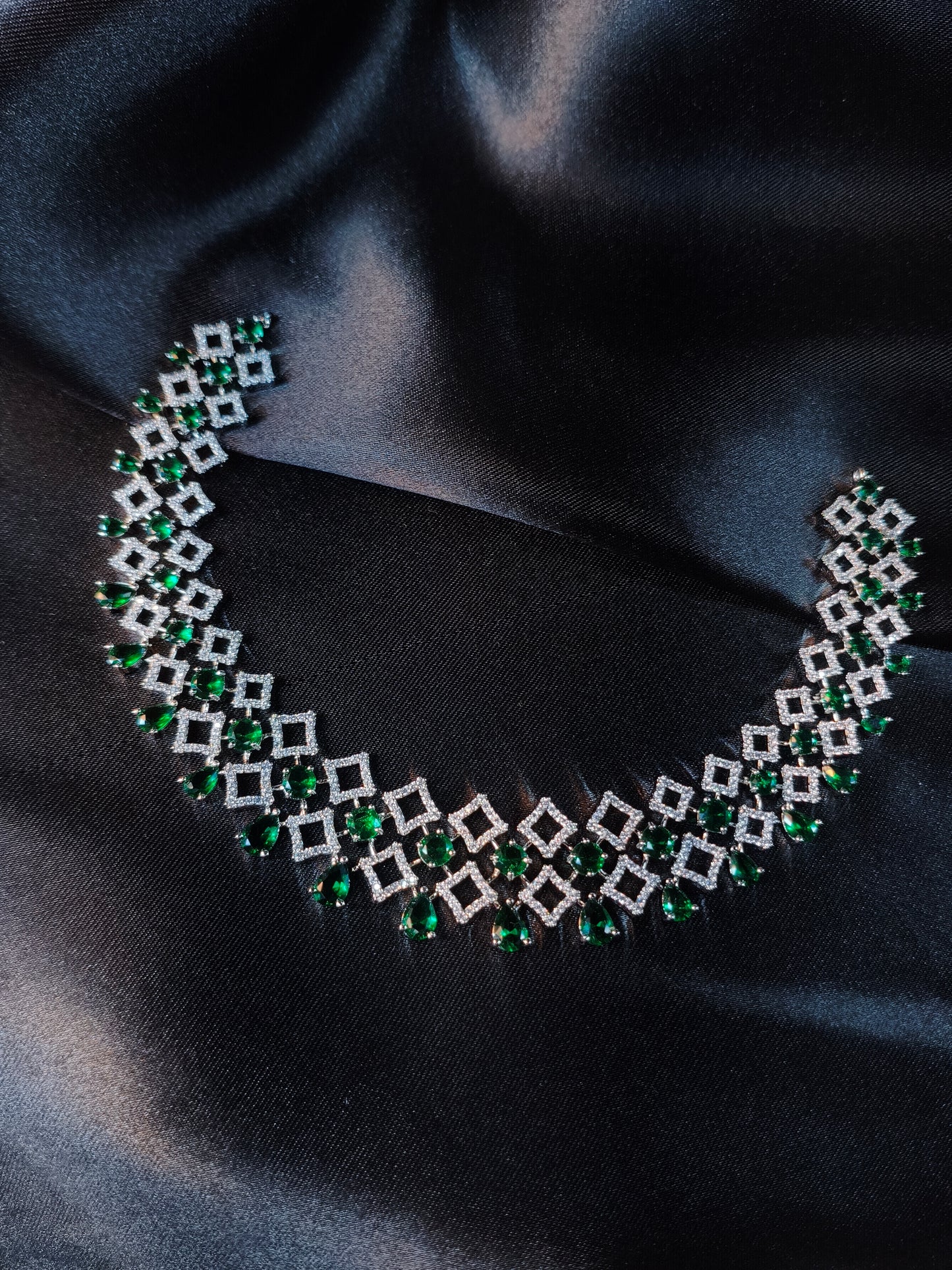Emerald Lattice CZ Statement Necklace Set