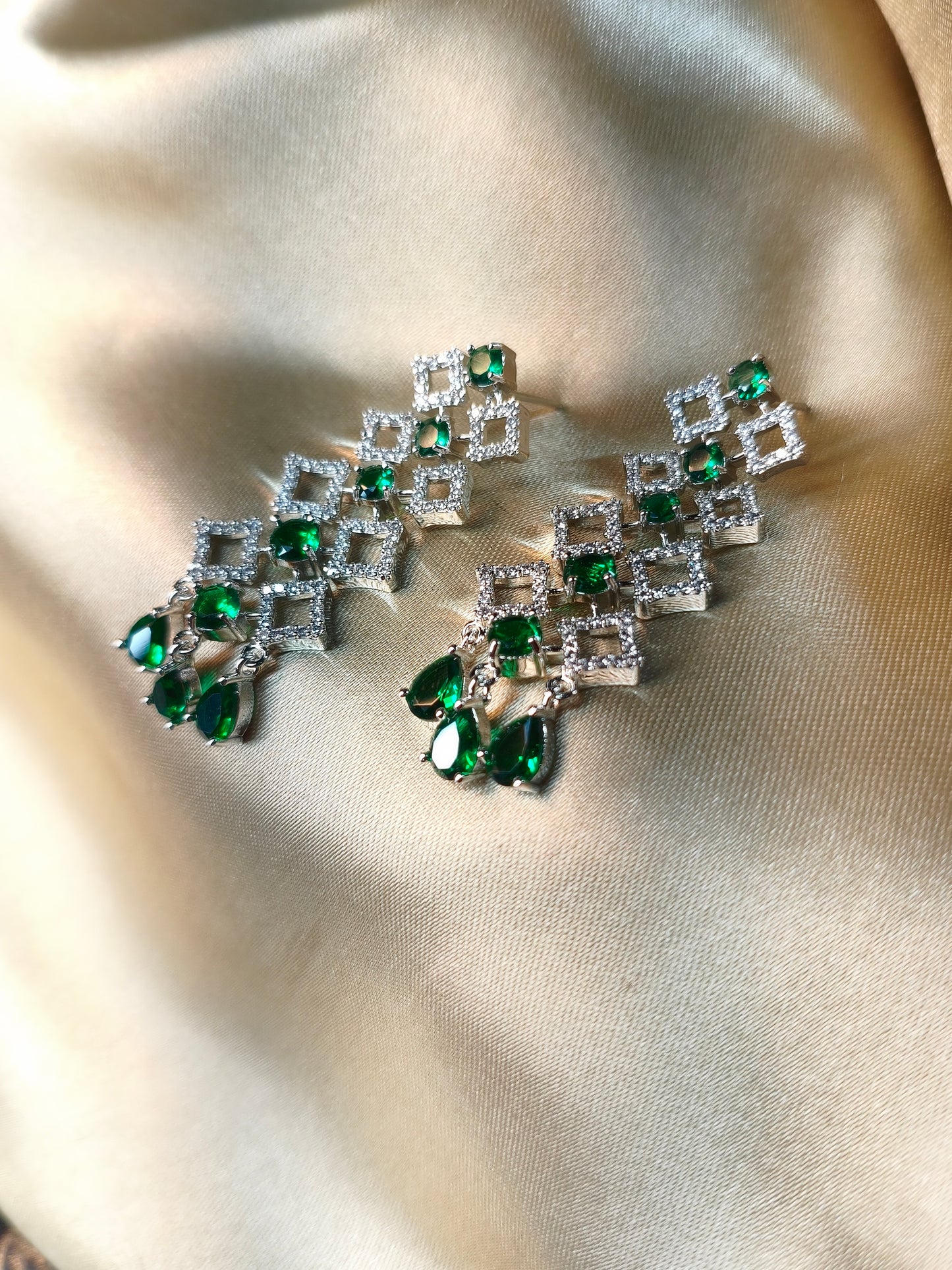 Emerald Lattice CZ Statement Necklace Set