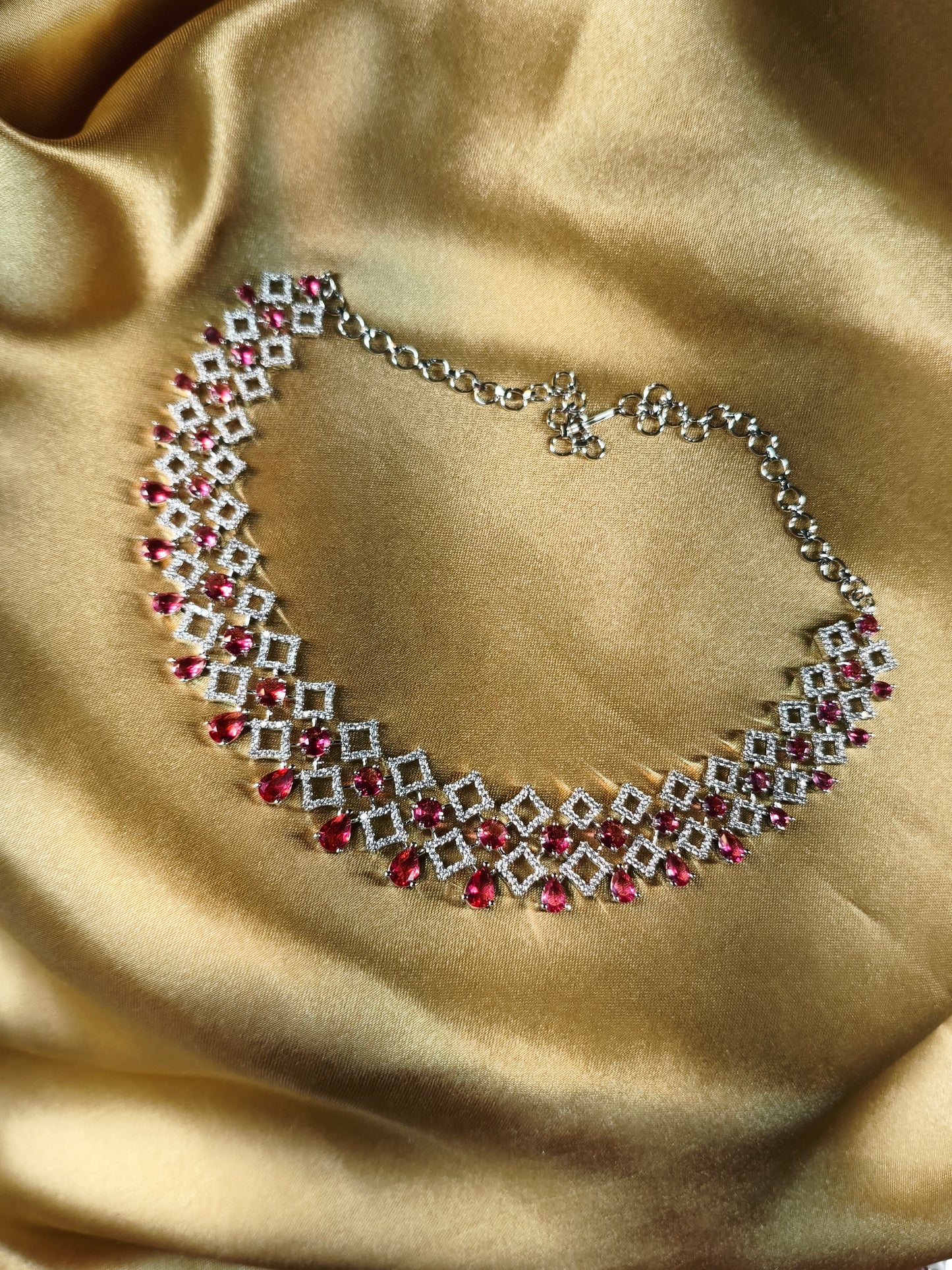 Ruby Lattice CZ Statement Necklace Set