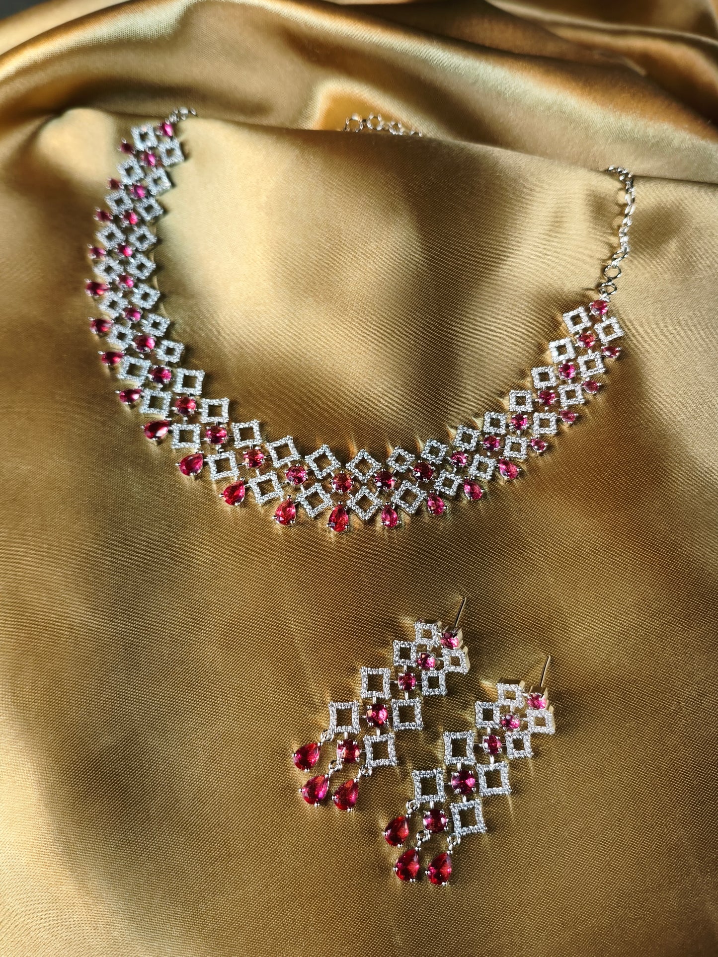 Ruby Lattice CZ Statement Necklace Set
