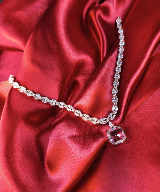 Crystal Cushion Solitaire Necklace Set