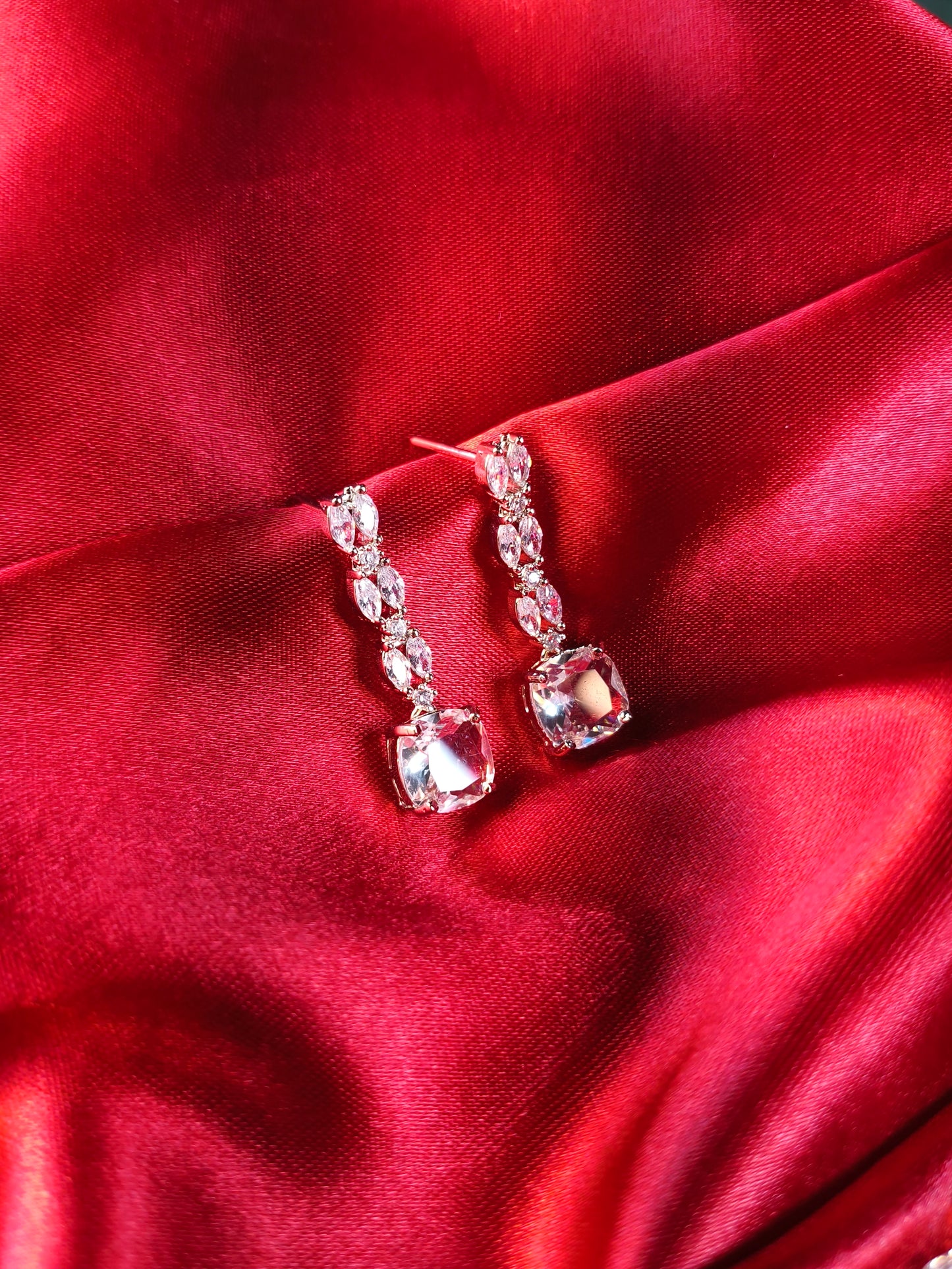 Crystal Cushion Solitaire Necklace Set