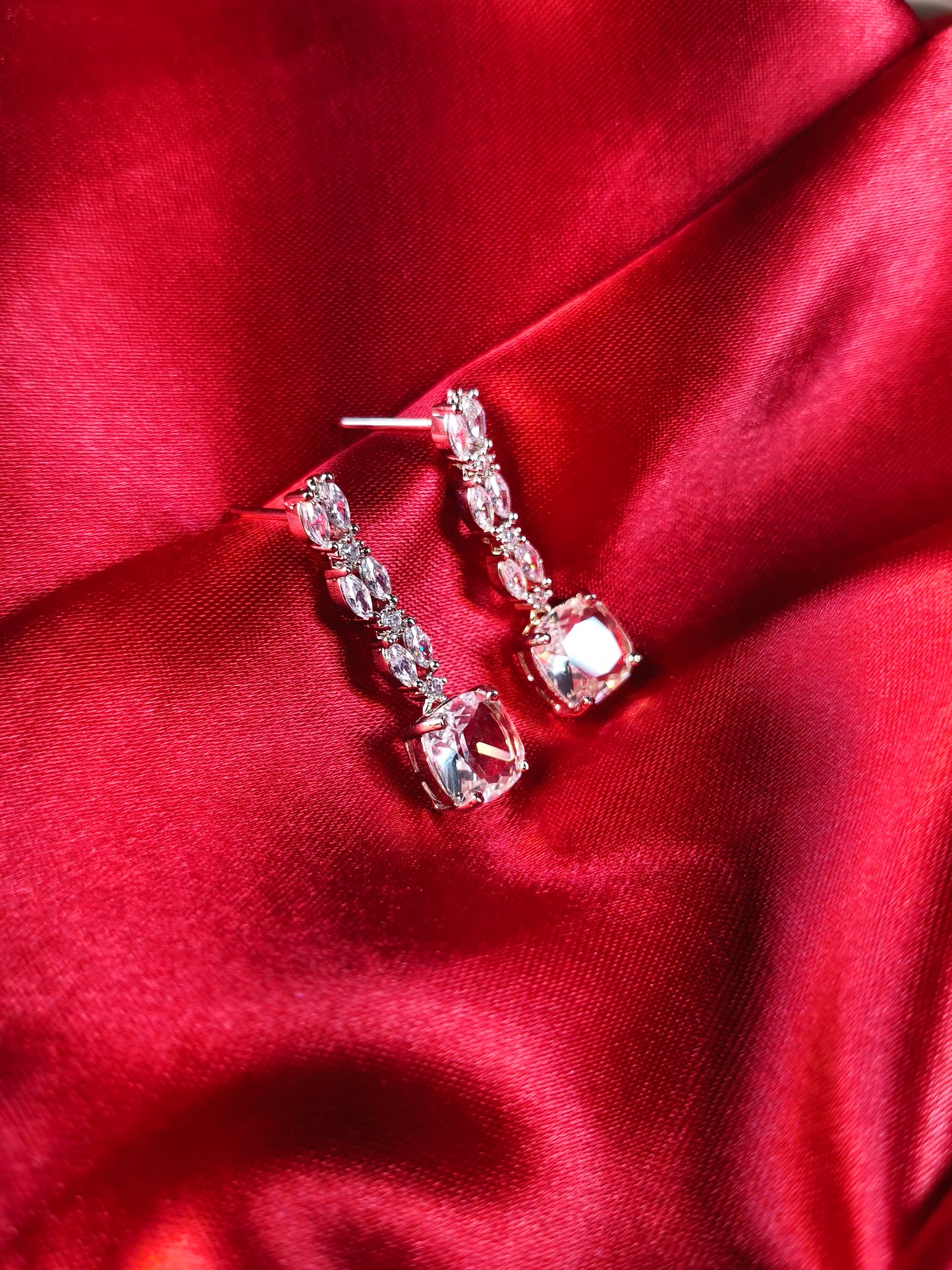 Crystal Cushion Solitaire Necklace Set