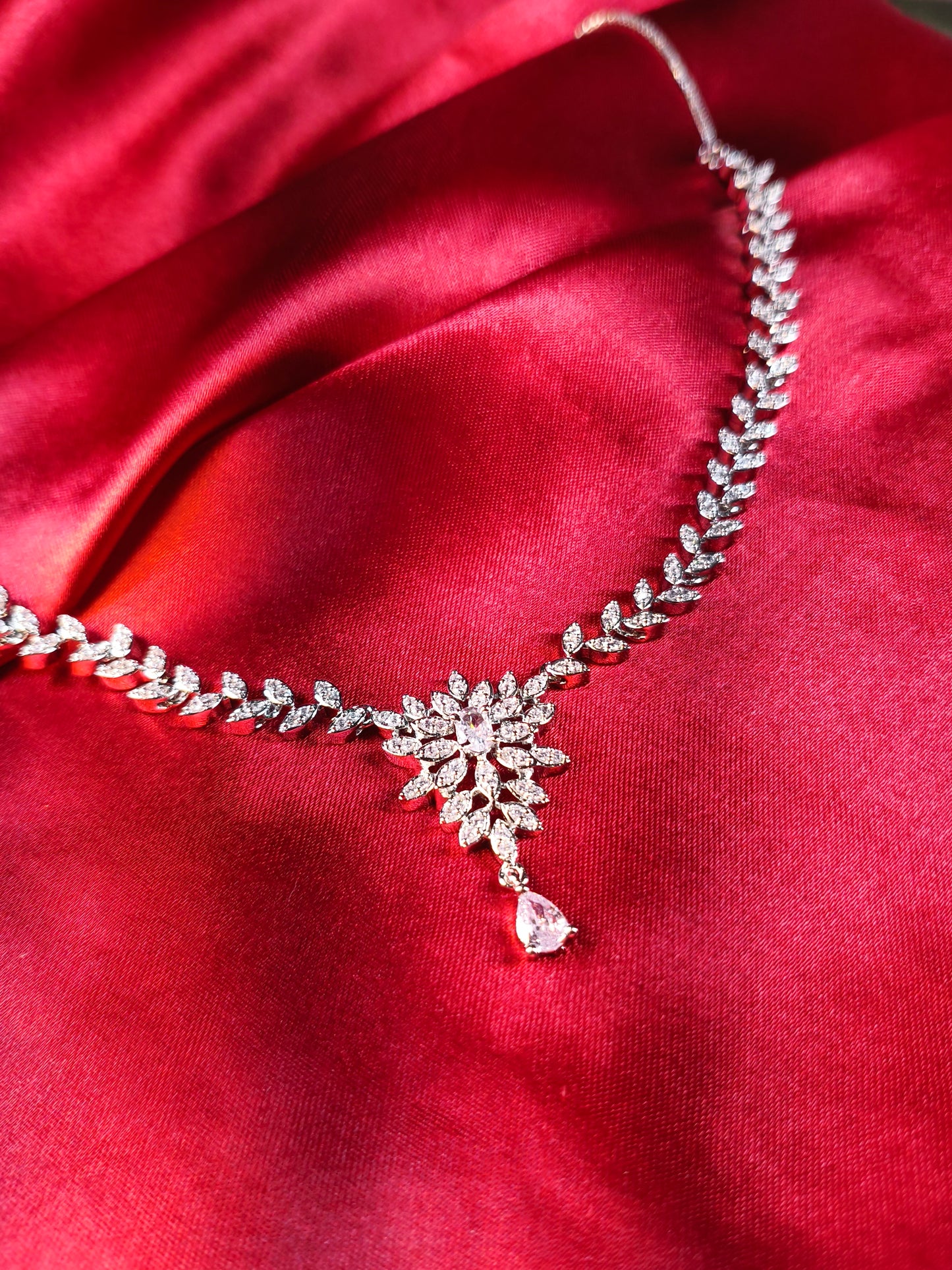 Crystal Leaf Cluster Necklace Set