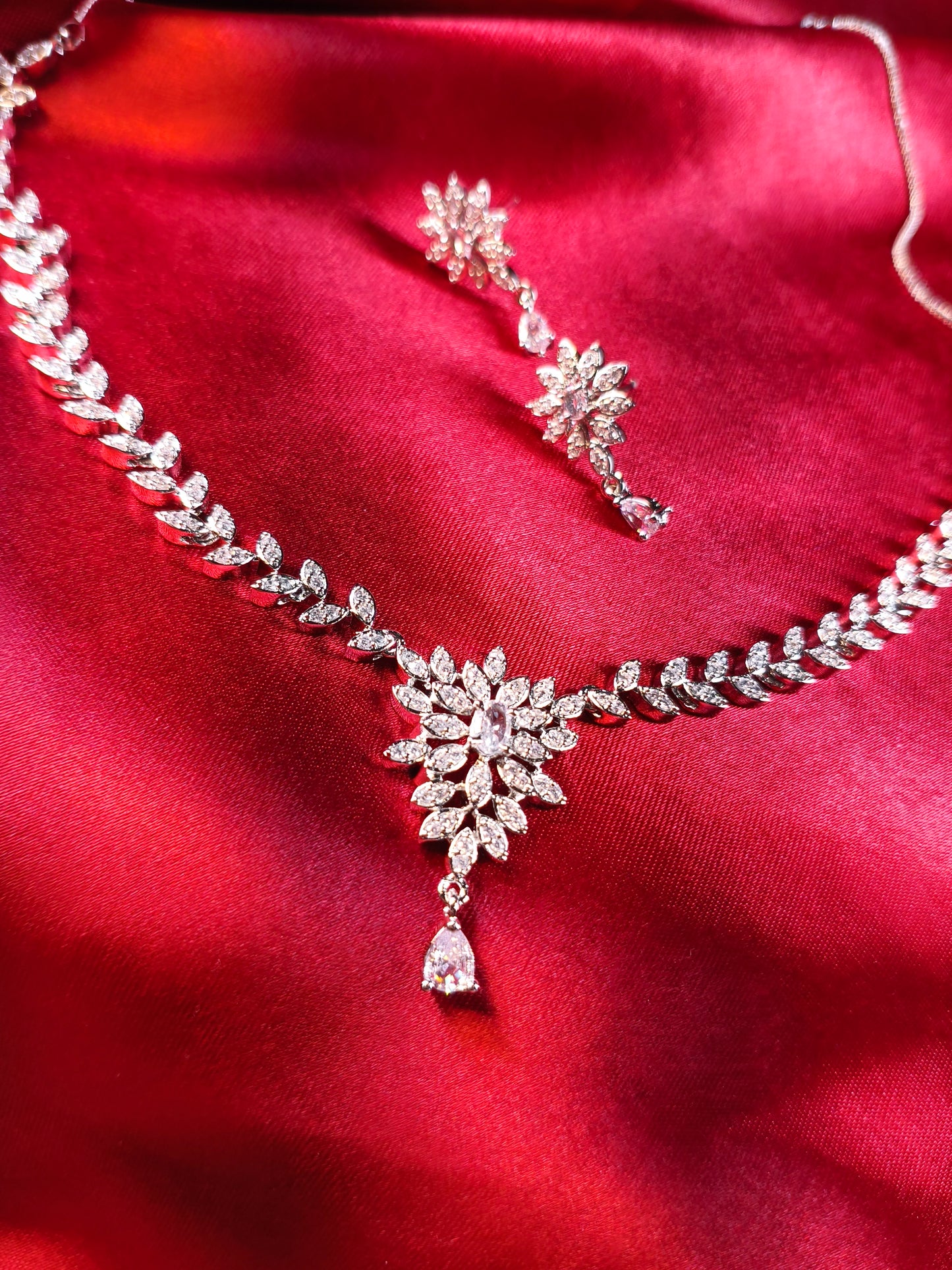 Crystal Leaf Cluster Necklace Set