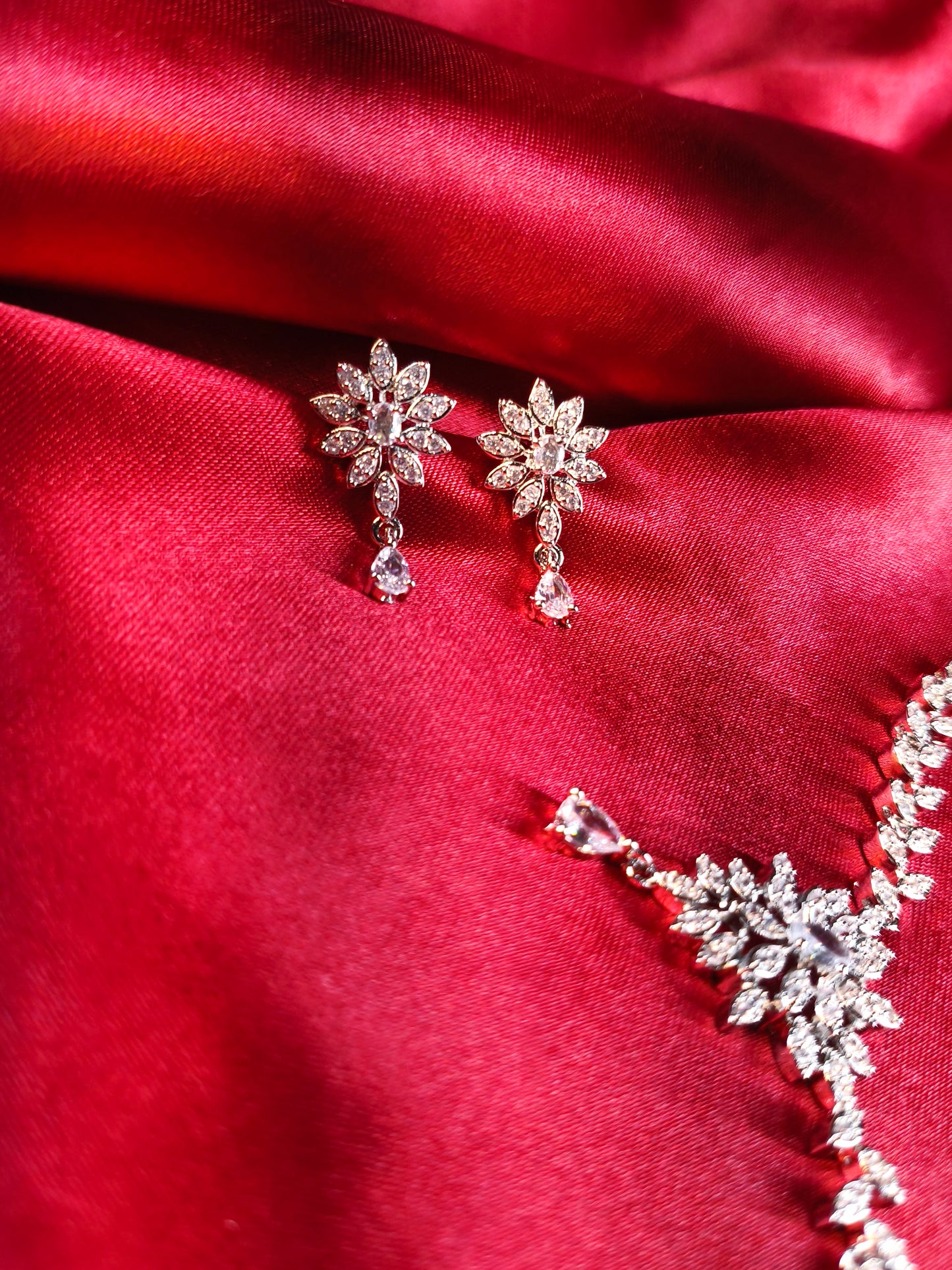 Crystal Leaf Cluster Necklace Set