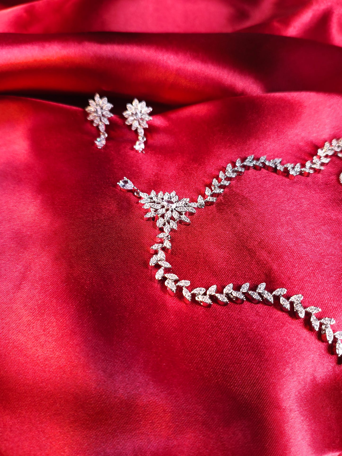 Crystal Leaf Cluster Necklace Set
