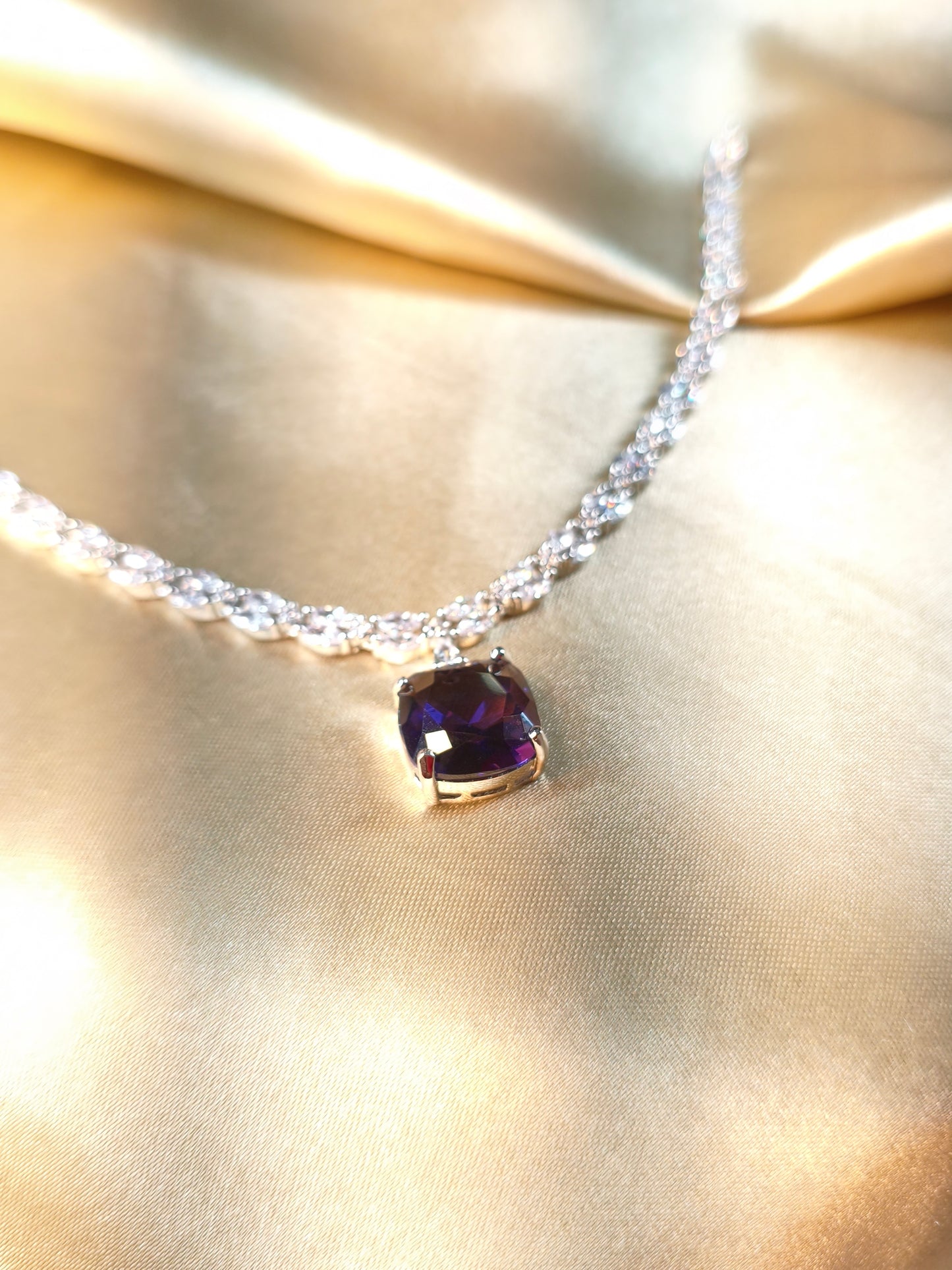 Amethyst Solitaire CZ Necklace Set