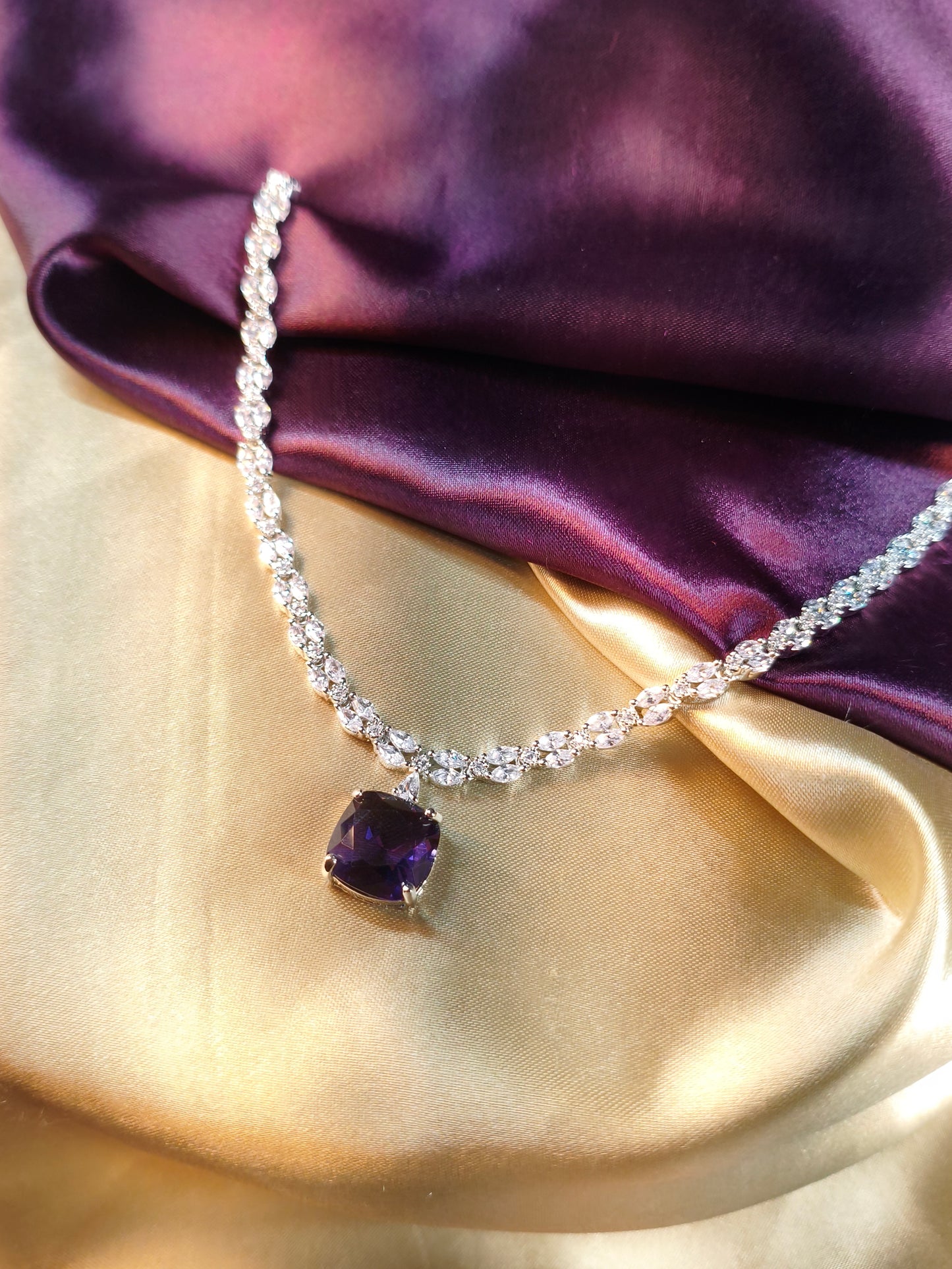 Amethyst Solitaire CZ Necklace Set