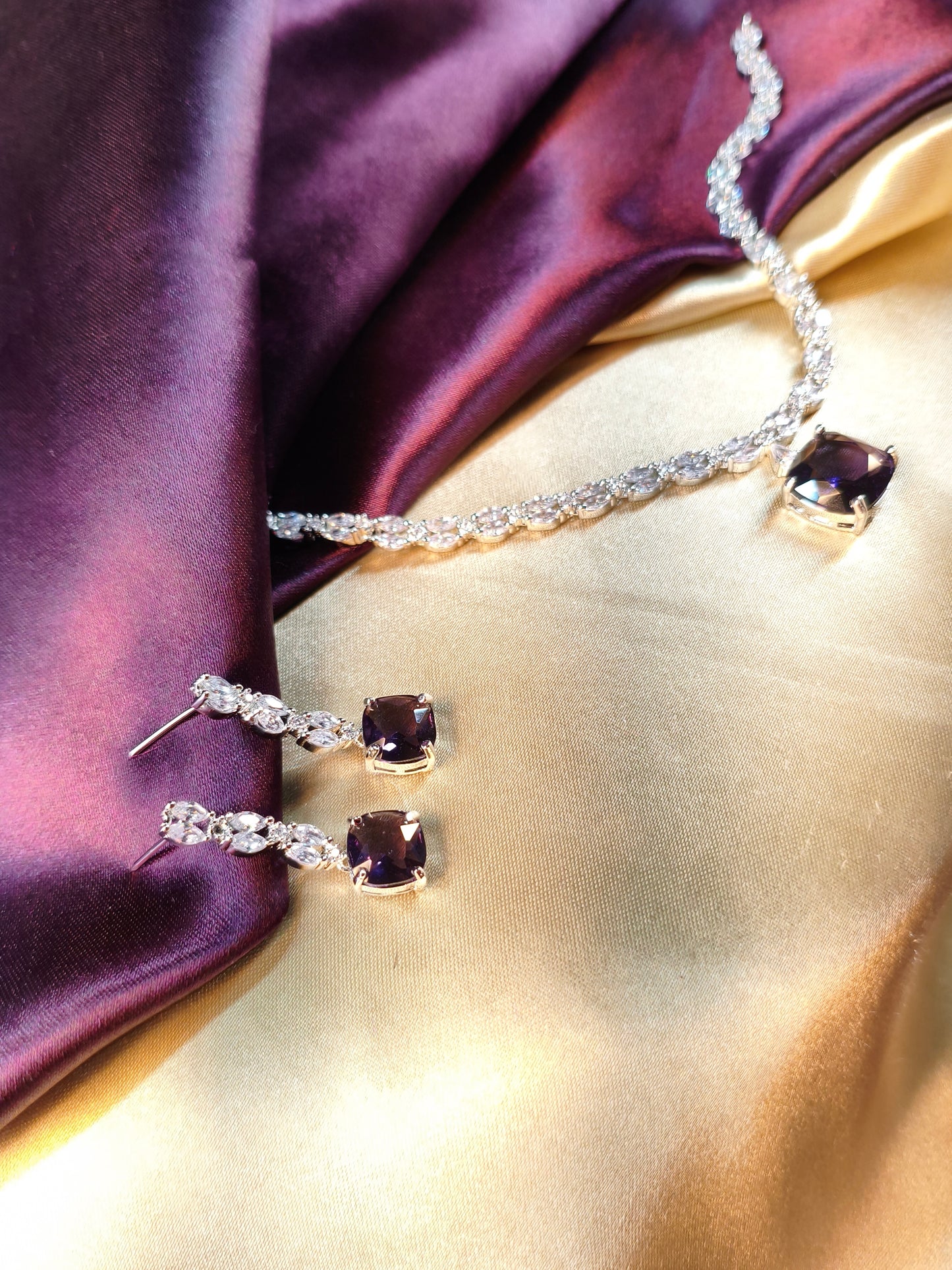 Amethyst Solitaire CZ Necklace Set