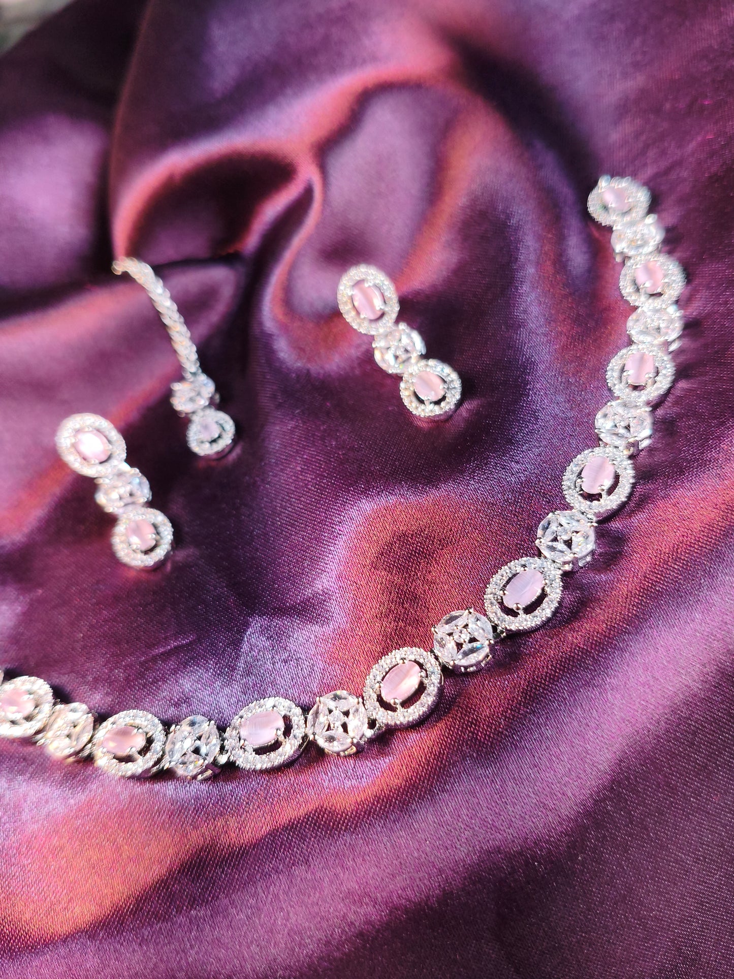 Blush Ice CZ Choker with Earrings & Maangtikka