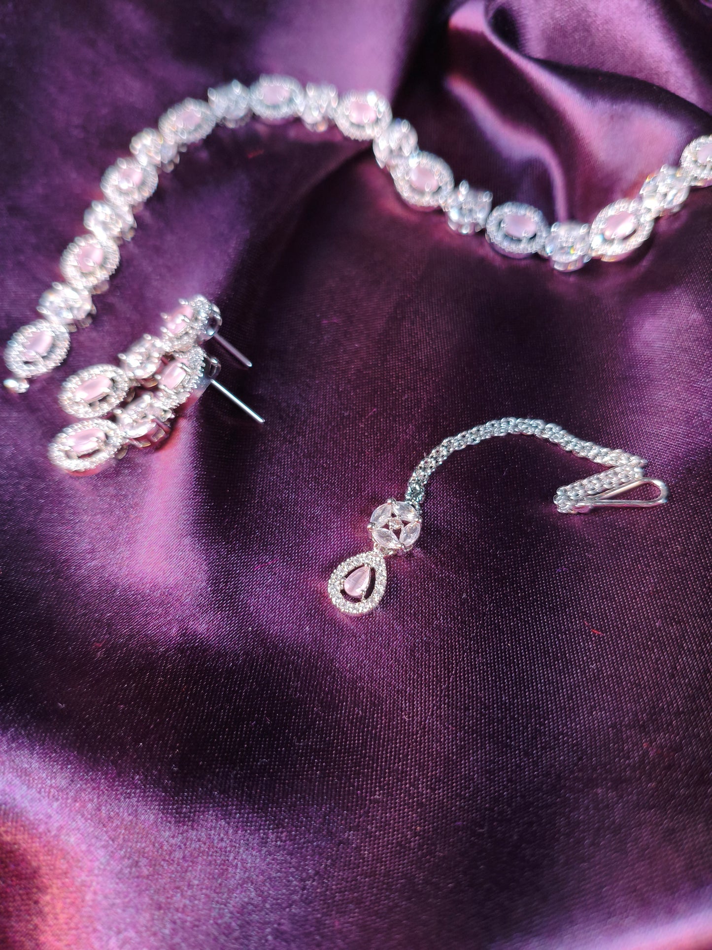 Blush Ice CZ Choker with Earrings & Maangtikka