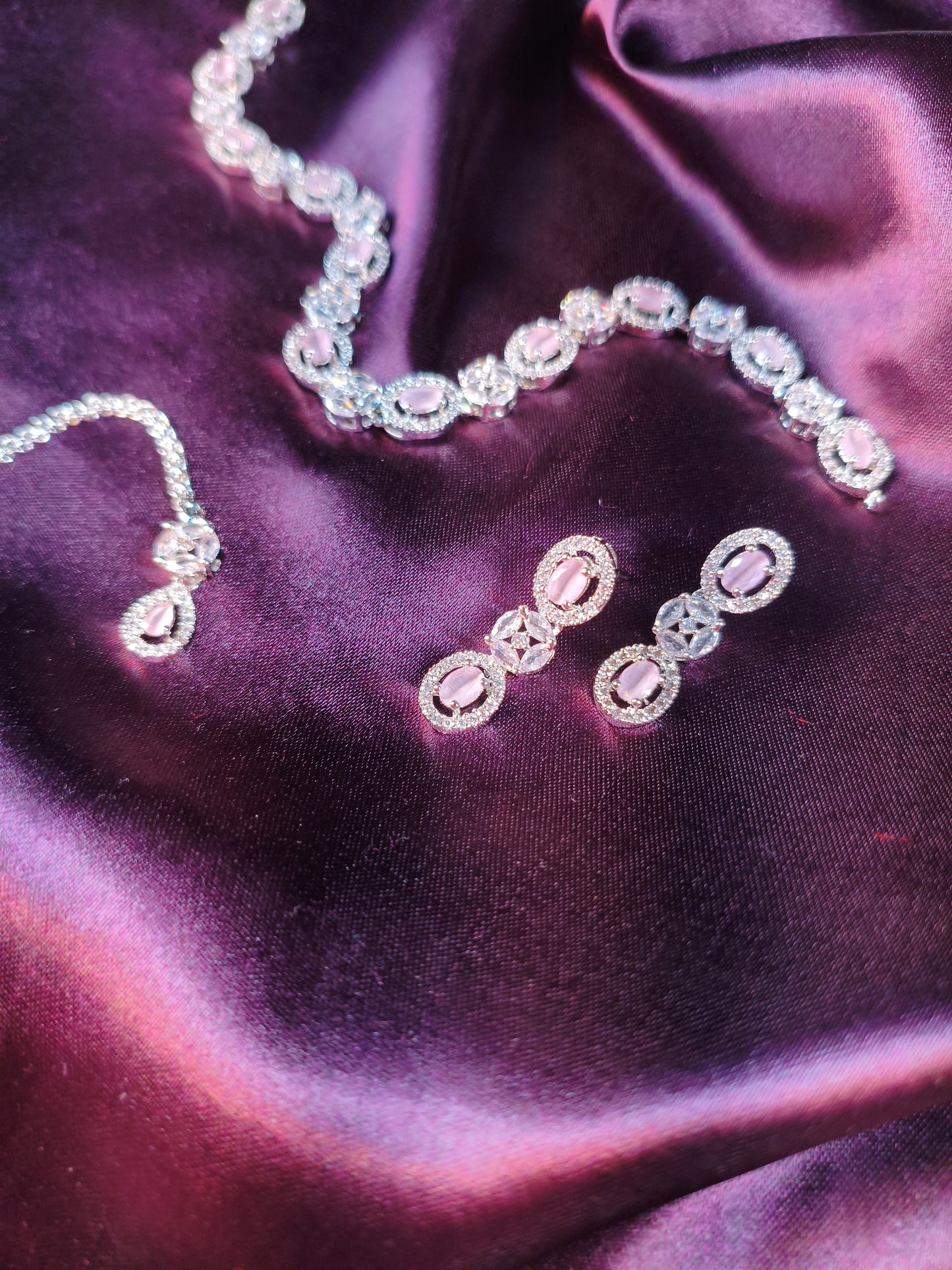 Blush Ice CZ Choker with Earrings & Maangtikka