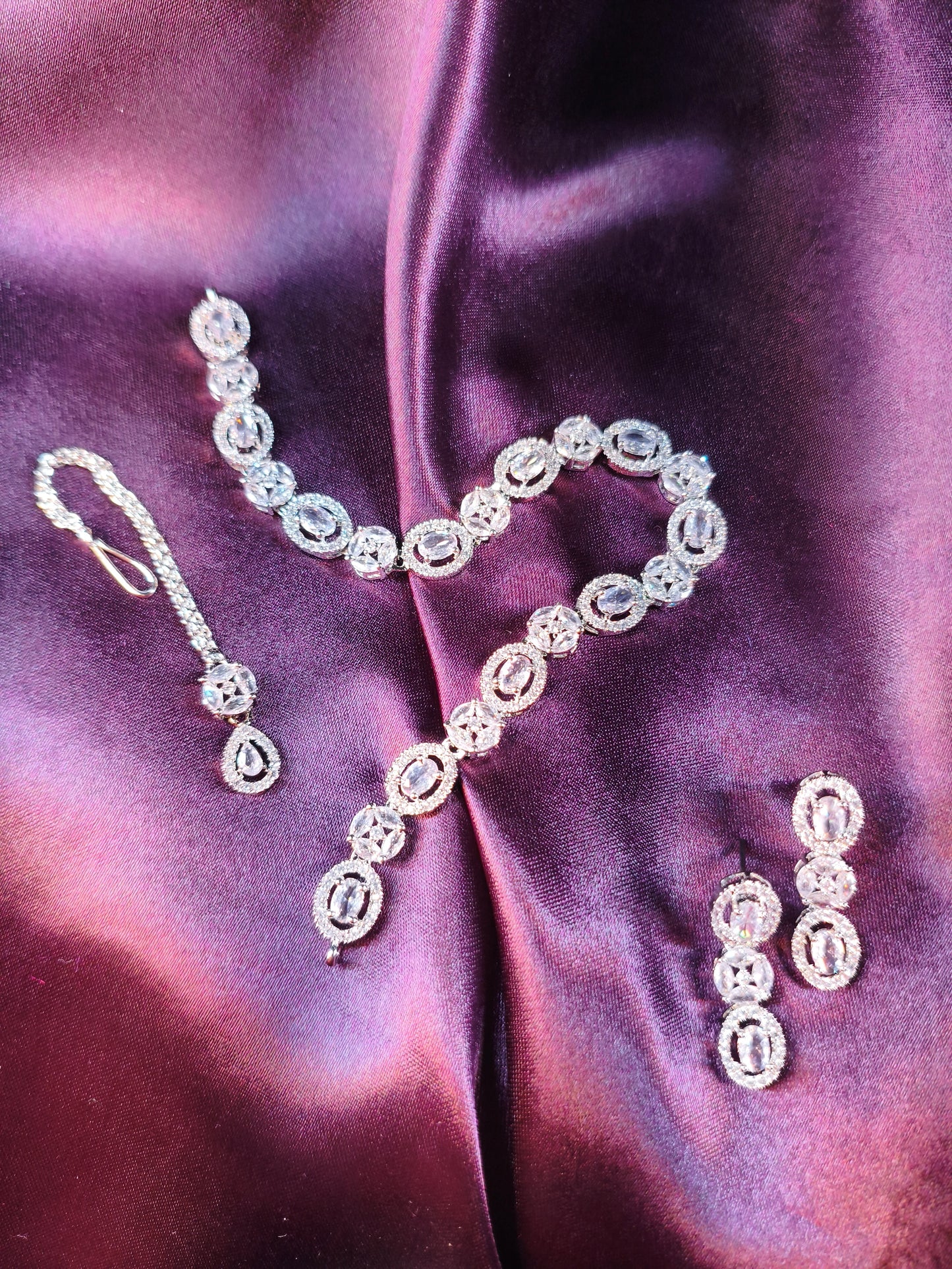 Classic CZ Halo Choker with Earrings & Maangtikka