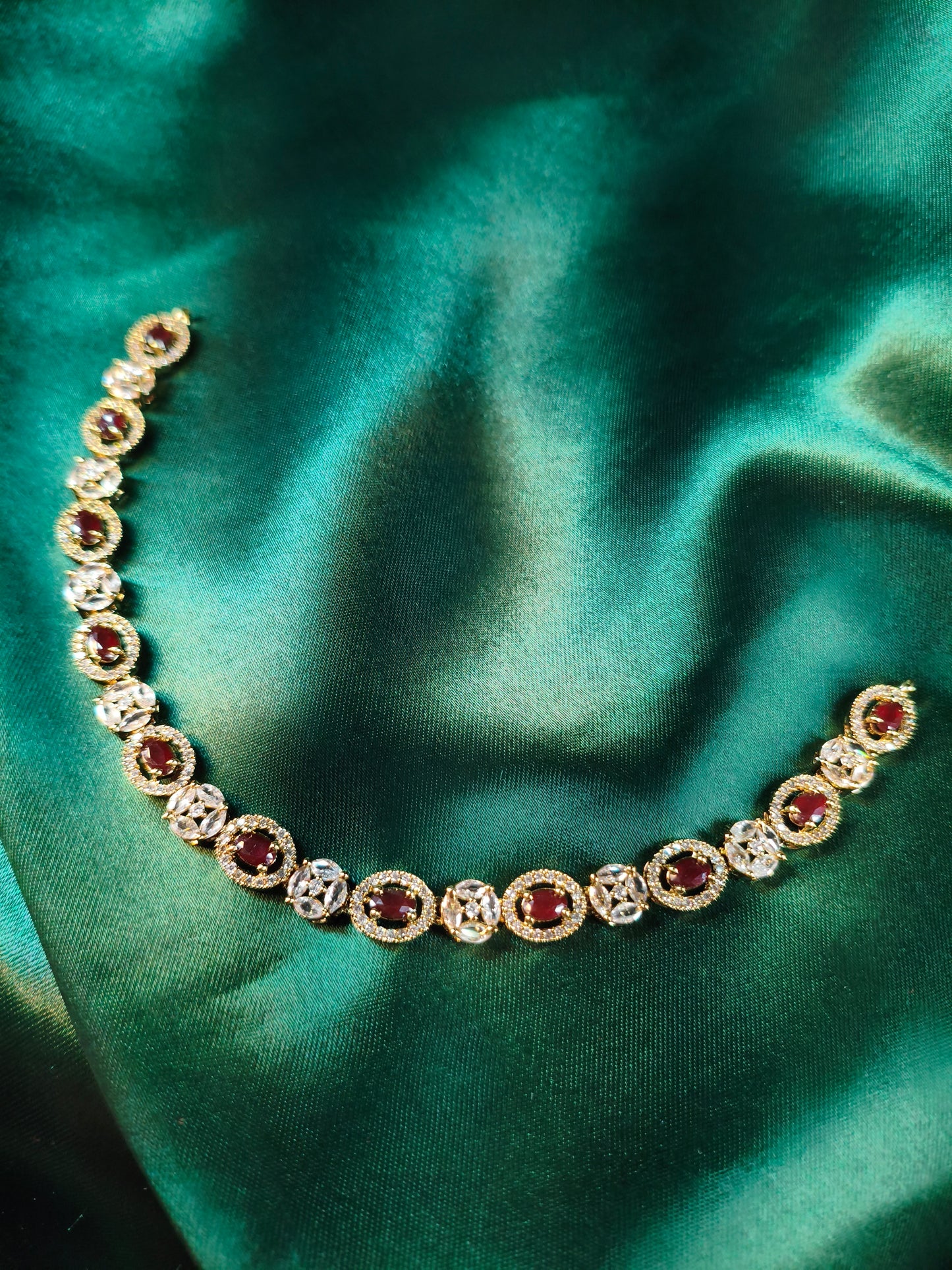 Ruby Sparkle CZ Choker with Earrings & Maangtikka