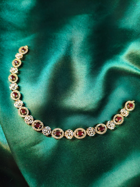 Ruby Sparkle CZ Choker with Earrings & Maangtikka