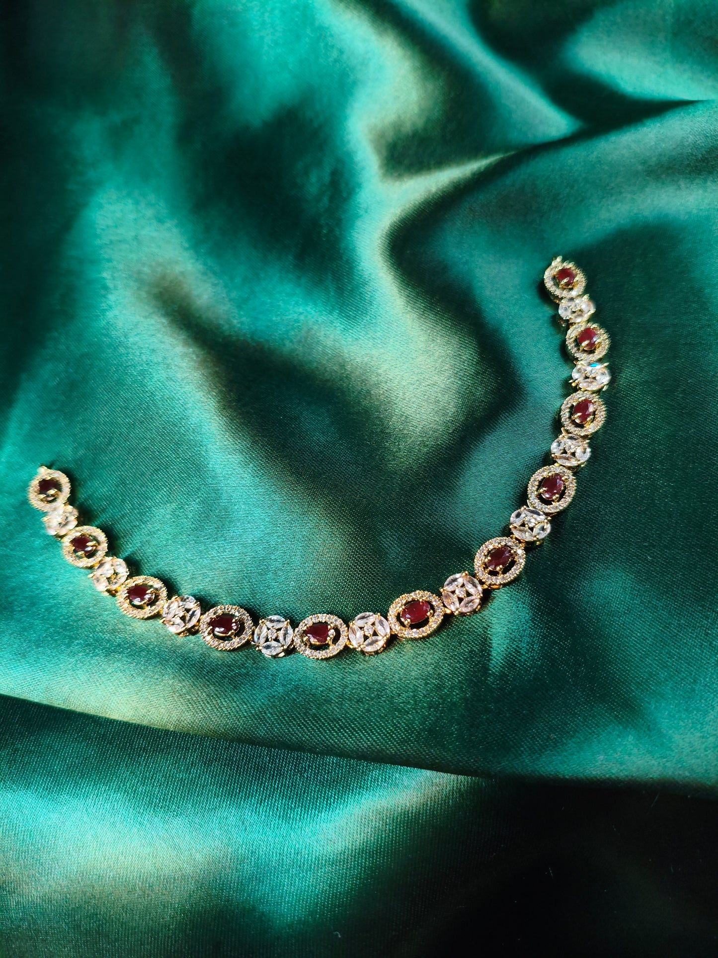 Ruby Sparkle CZ Choker with Earrings & Maangtikka