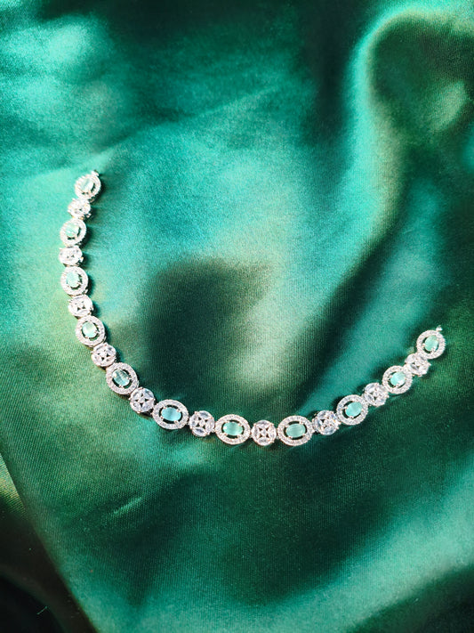 Mint Glow CZ Choker with Earrings & Maangtikka