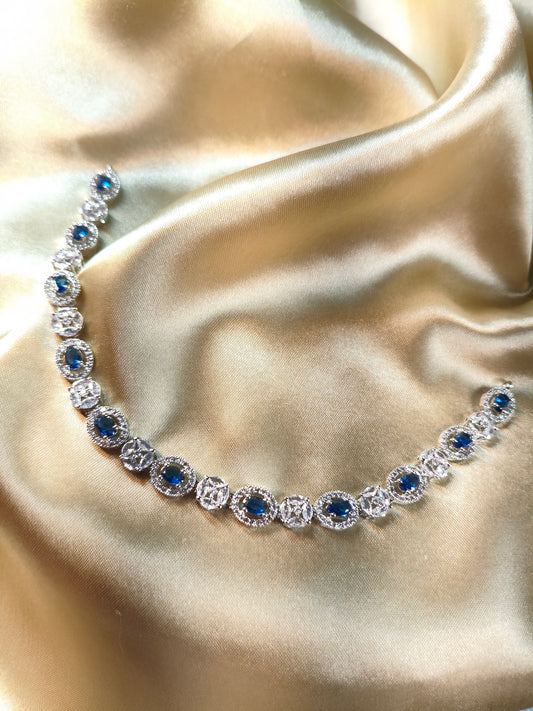 Royal Sapphire CZ Choker with Earrings & Maangtikka