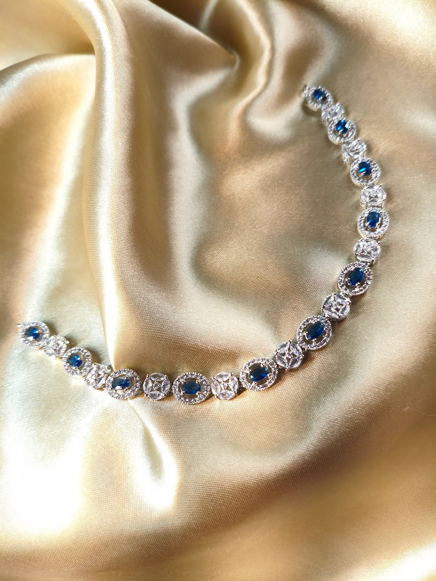 Royal Sapphire CZ Choker with Earrings & Maangtikka