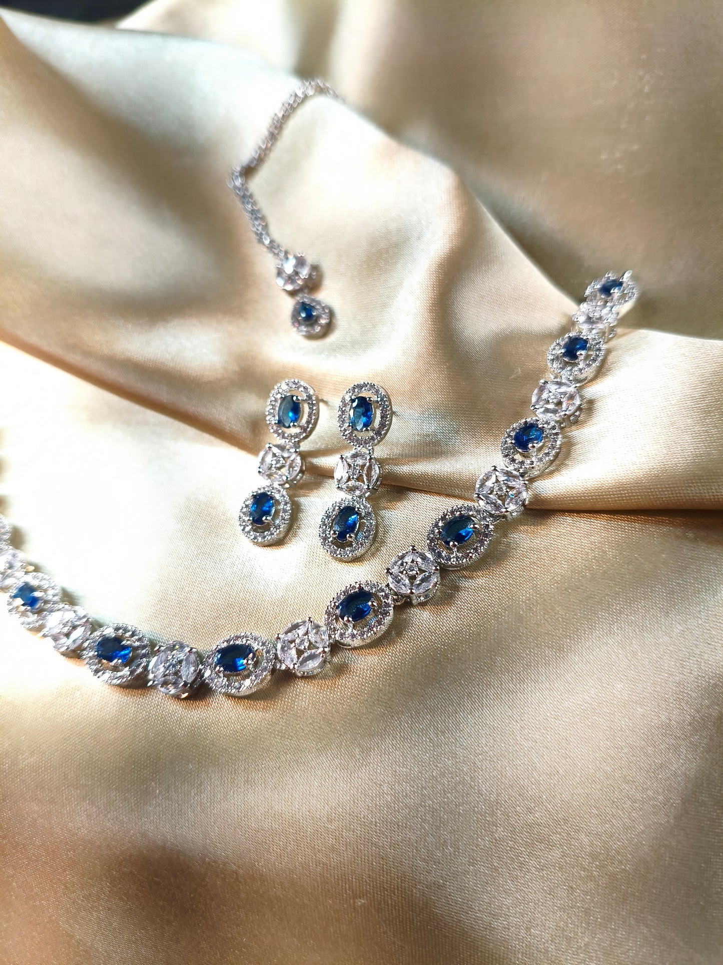 Royal Sapphire CZ Choker with Earrings & Maangtikka