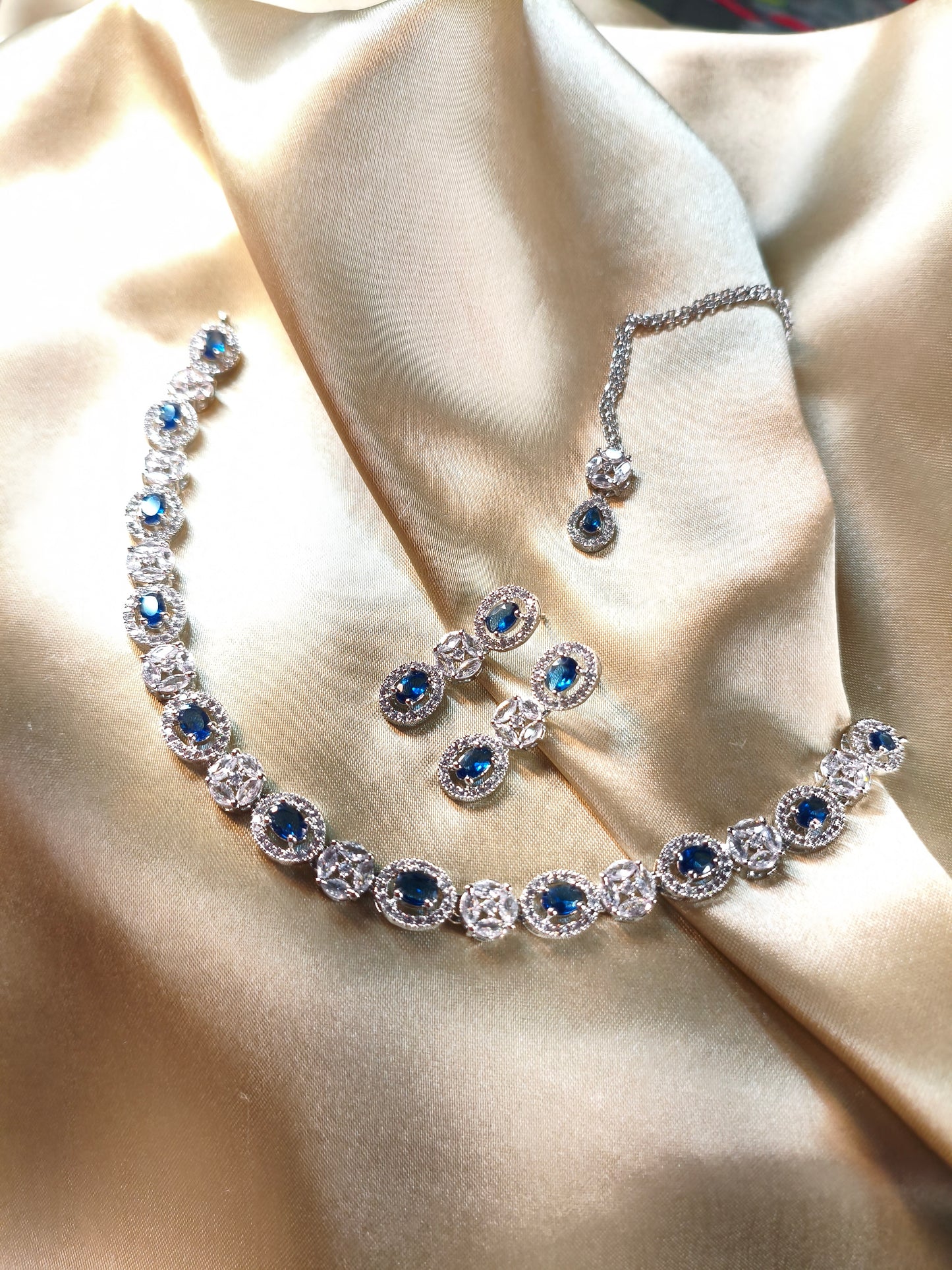 Royal Sapphire CZ Choker with Earrings & Maangtikka