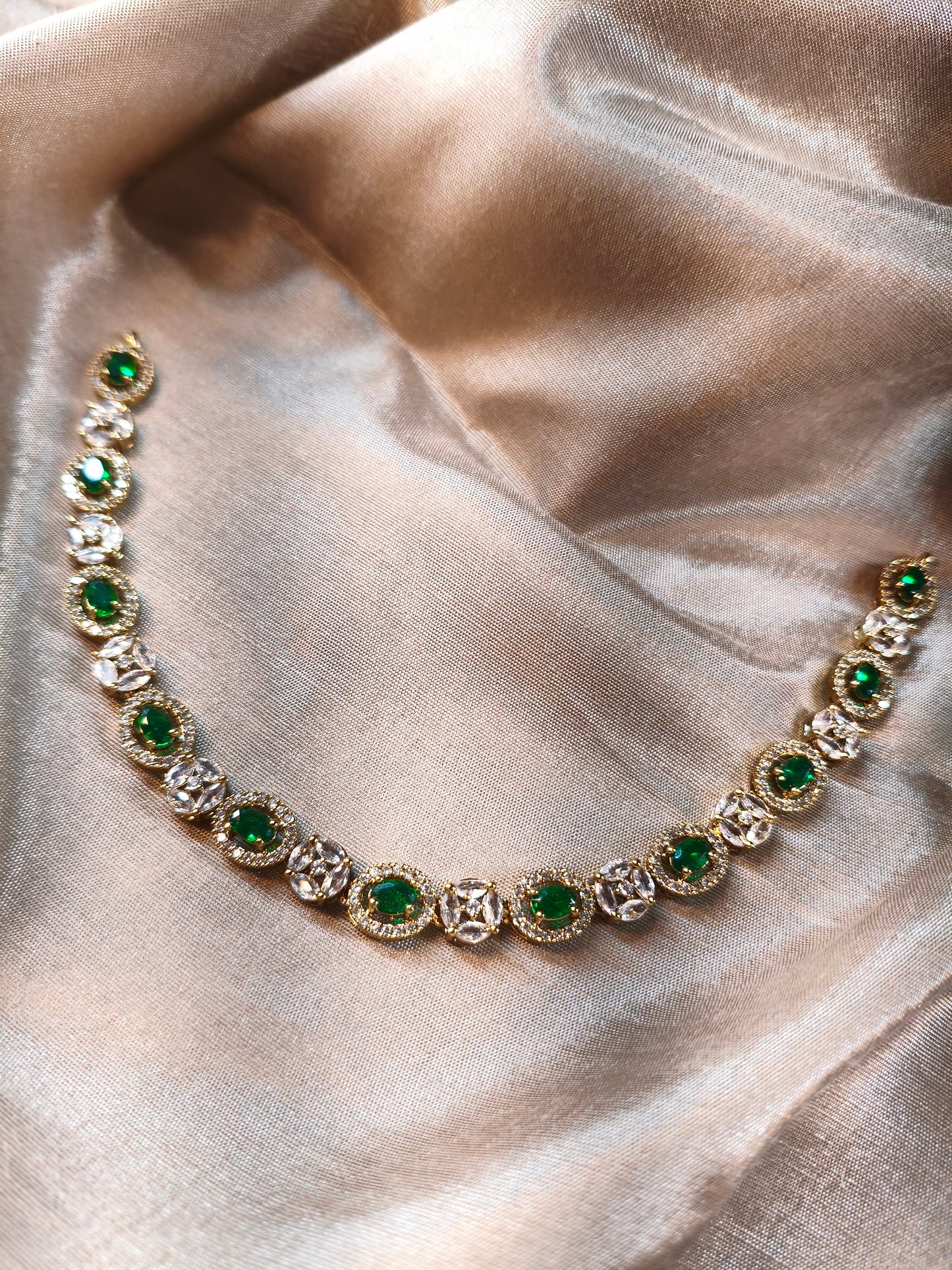 Emerald Sparkle CZ Choker with Earrings & Maangtikka