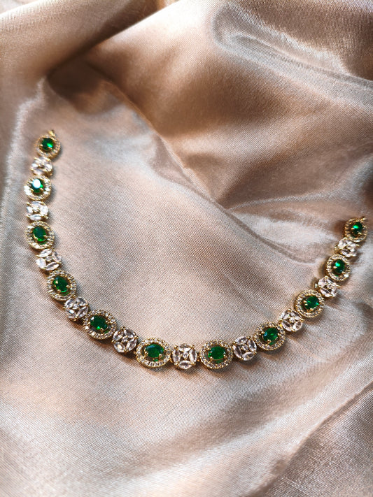 Emerald Sparkle CZ Choker with Earrings & Maangtikka