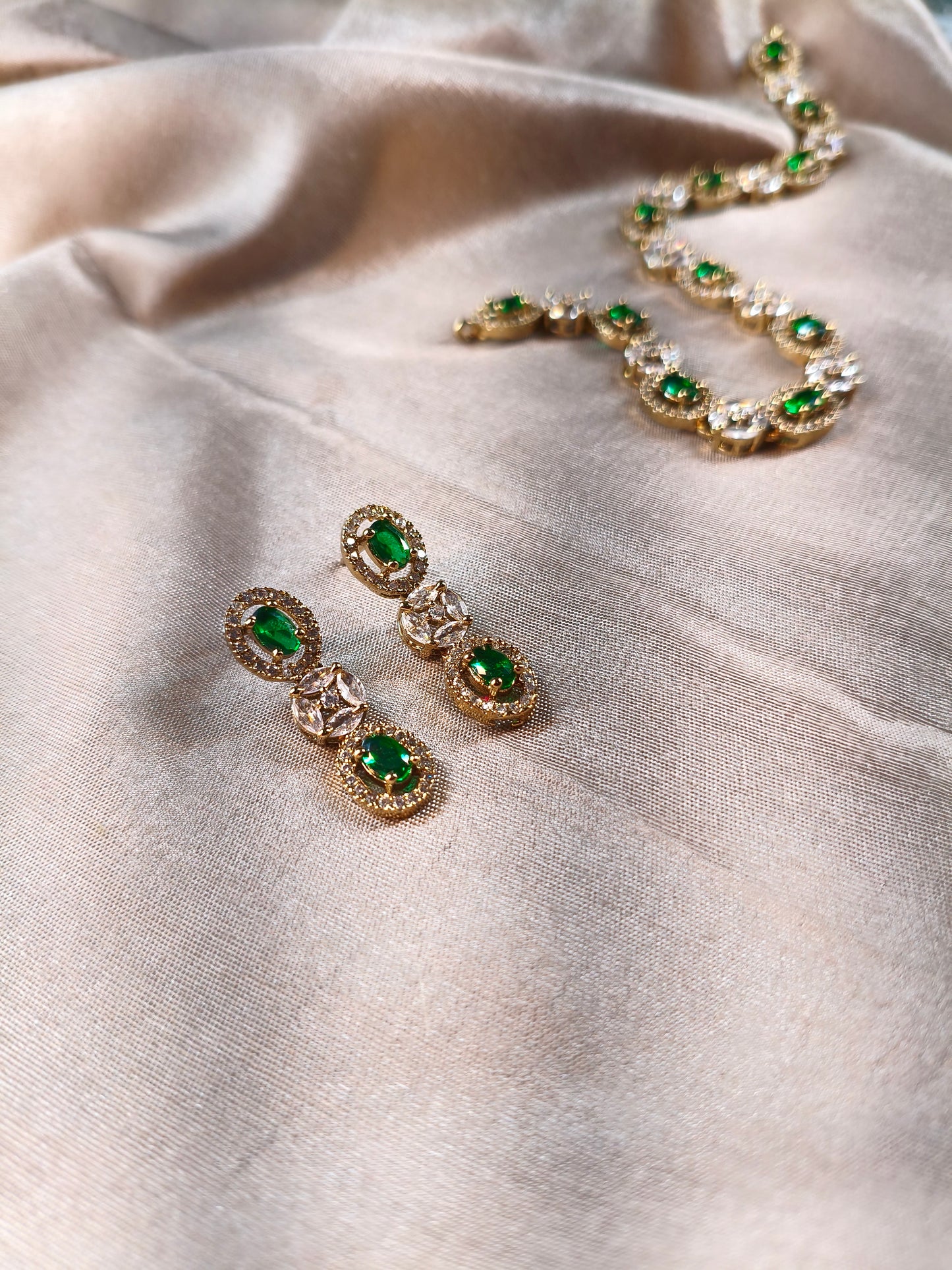 Emerald Sparkle CZ Choker with Earrings & Maangtikka